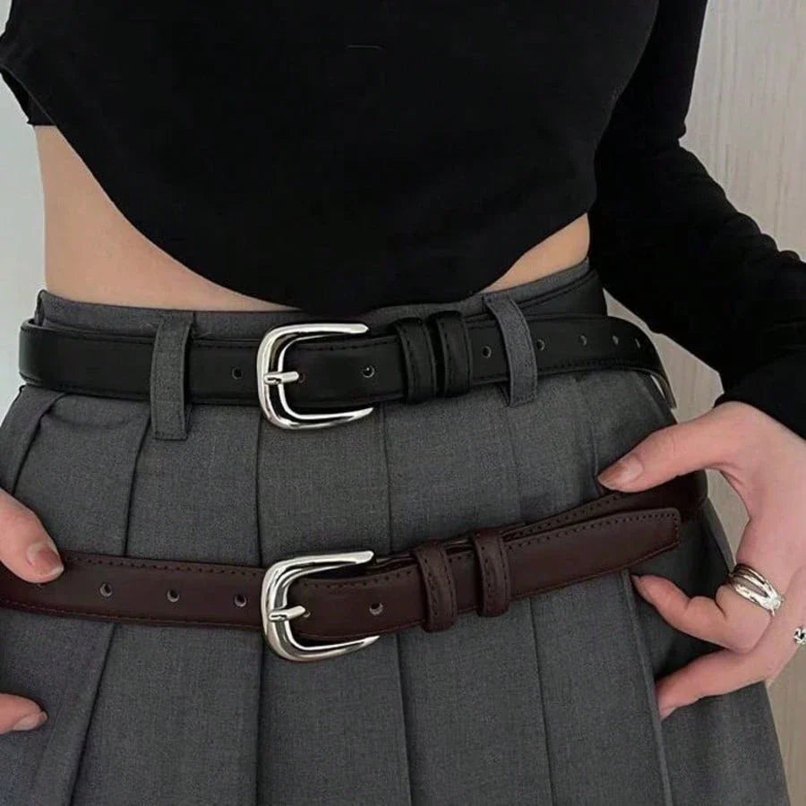 Women's Silver Buckle Leather Belt