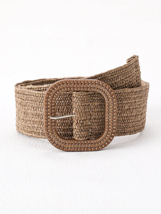 Boho Square Buckle Straw Belt