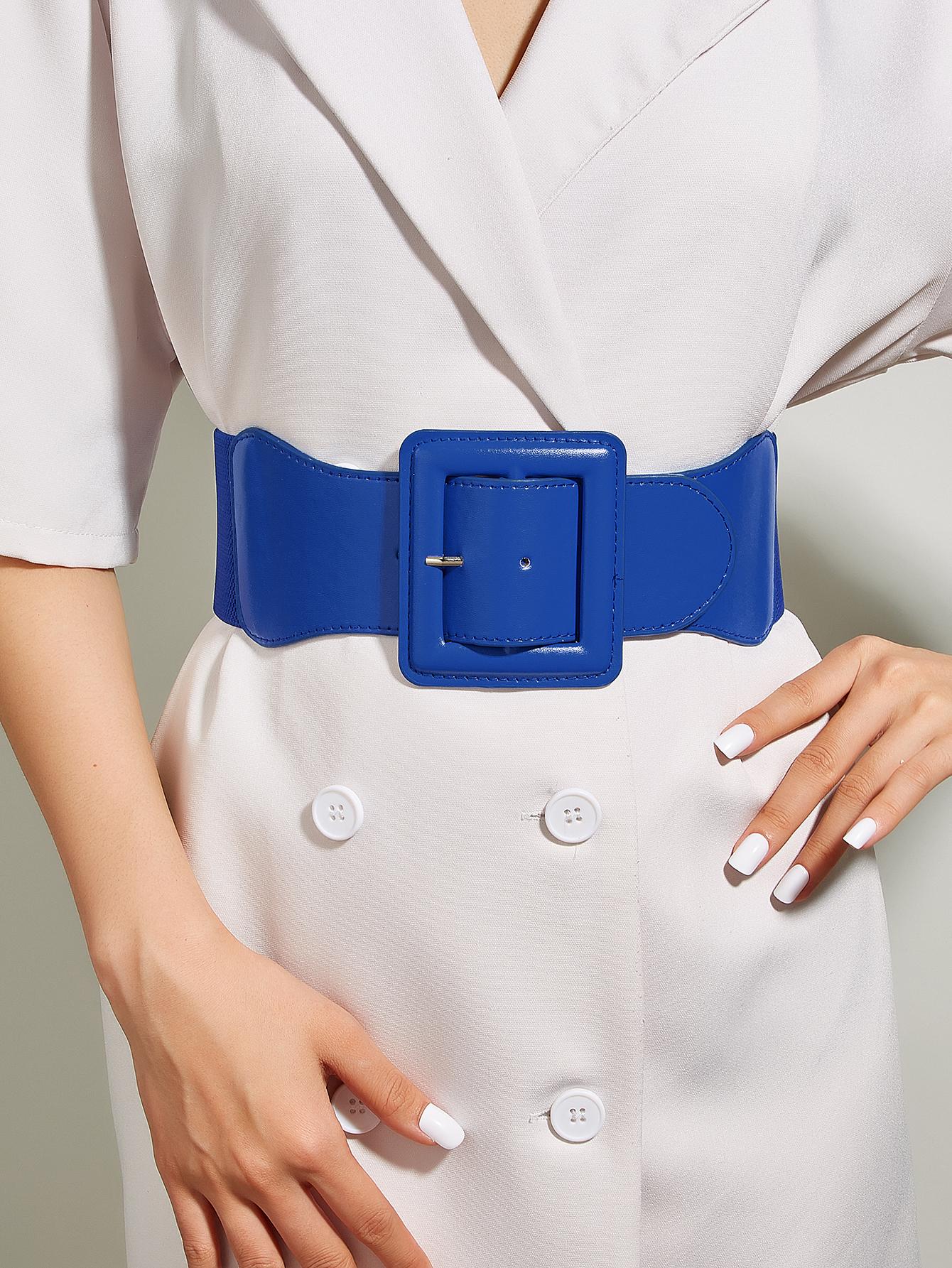 Square Buckle Dress With Belt