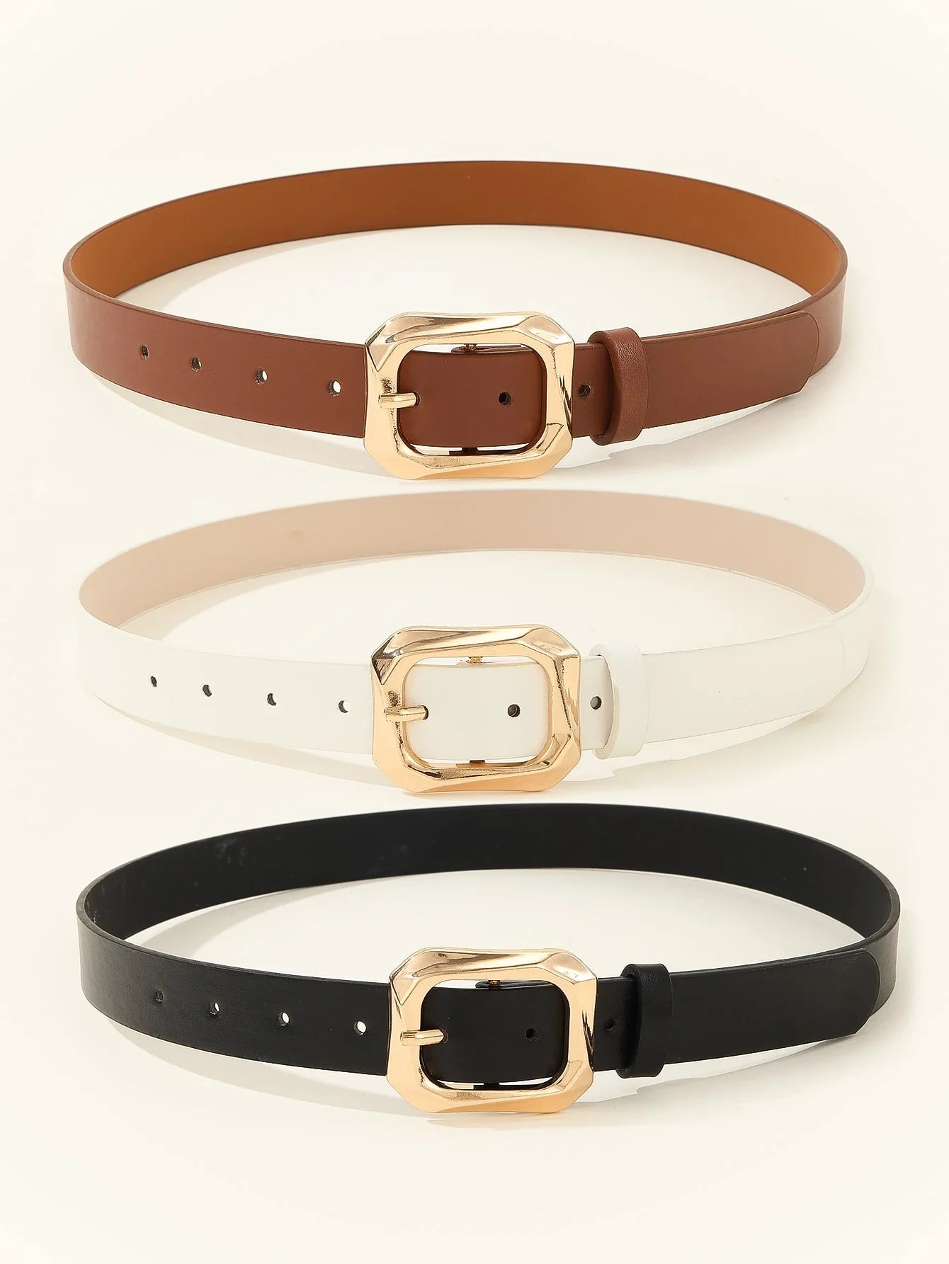 3PCS Gold Square Buckle Belts