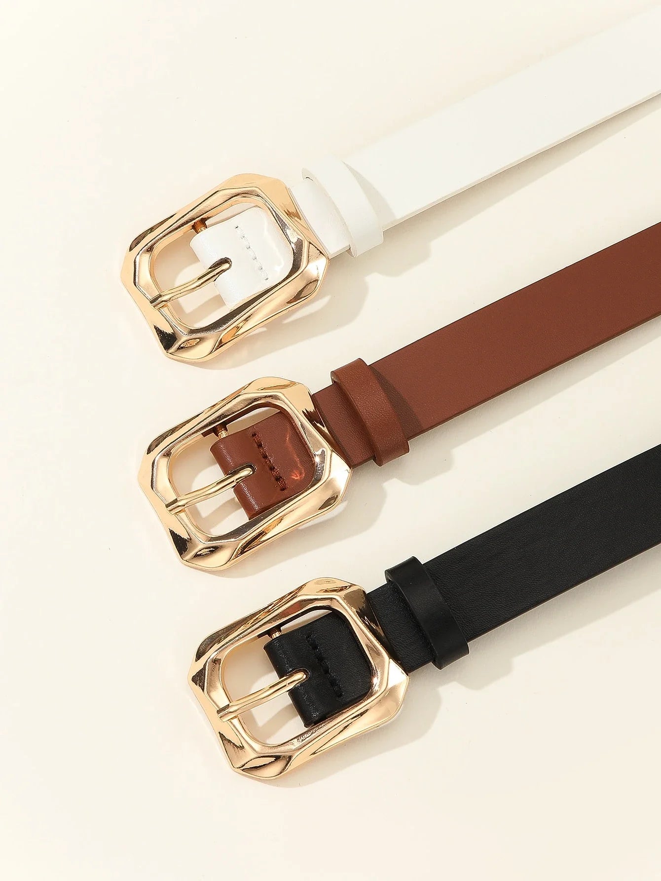 3PCS Gold Square Buckle Belts