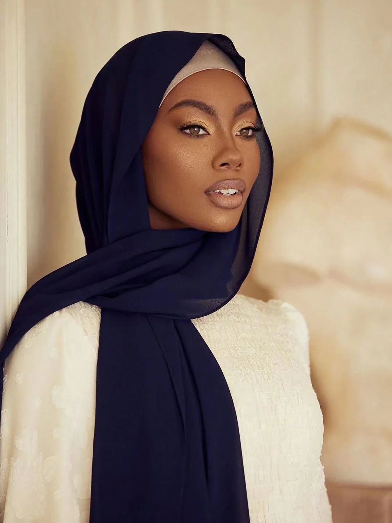 Chiffon Faux Pearl Hijab Scarf