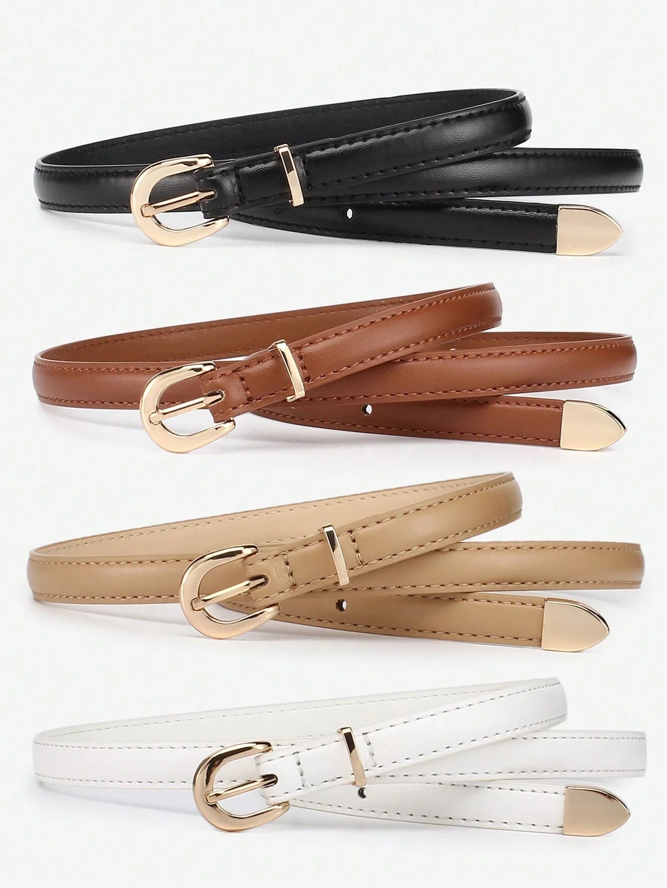 Women's Skinny Leather Belt Set