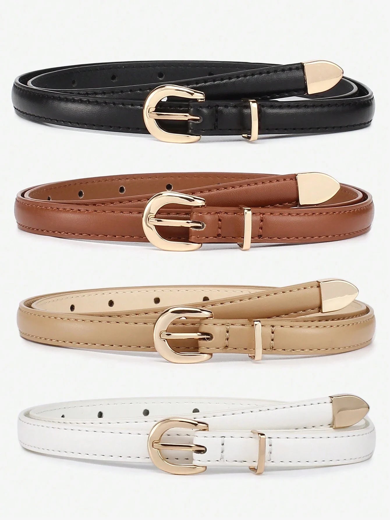Women's Skinny Leather Belt Set