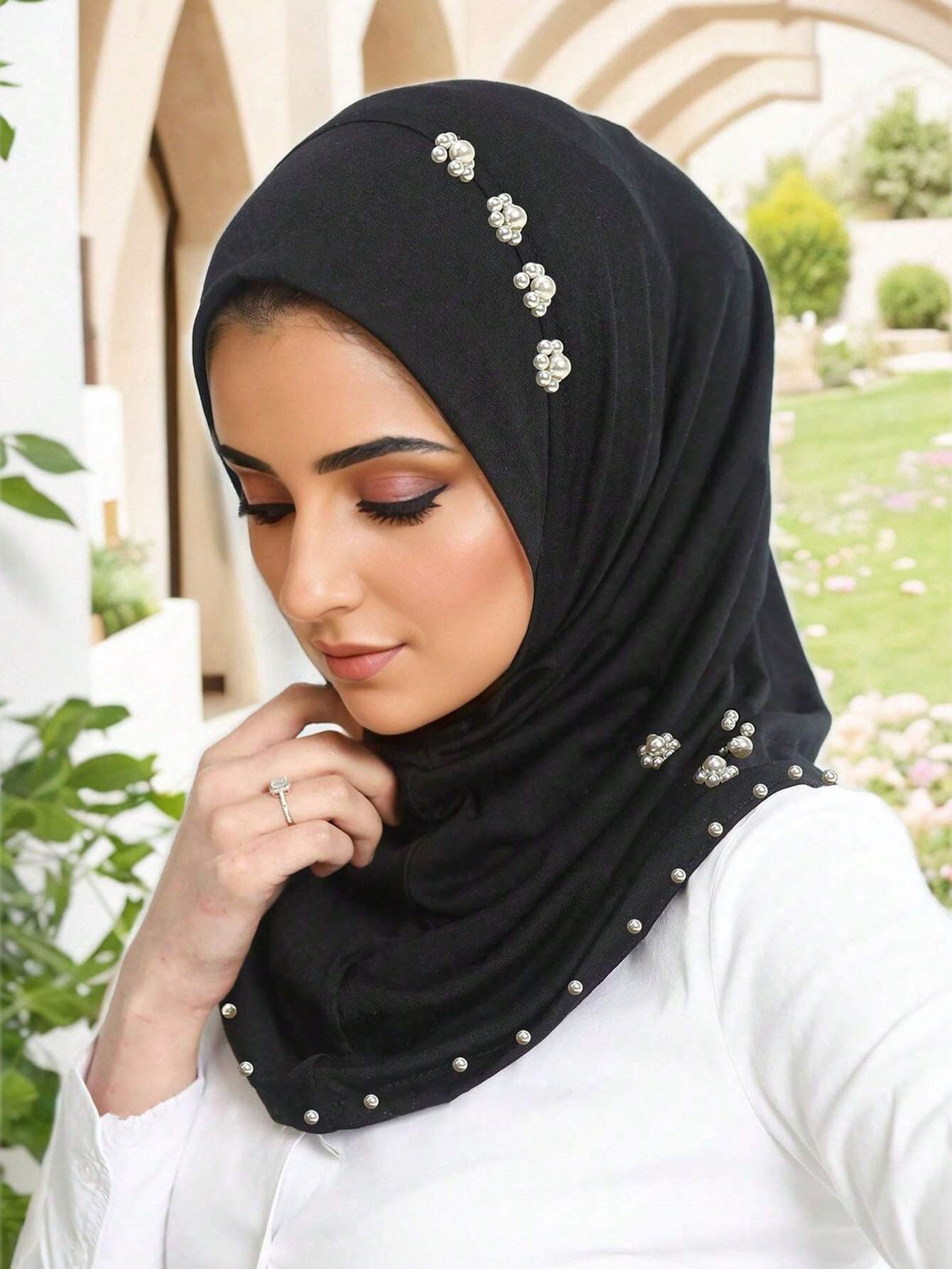 Elegant Pearl & Flower Hijab