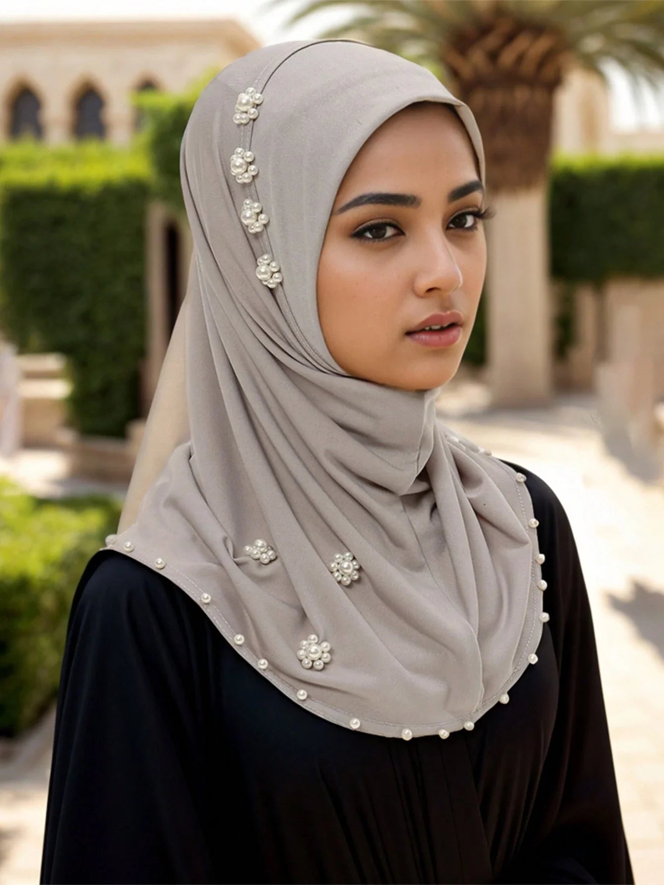 Elegant Pearl & Flower Hijab