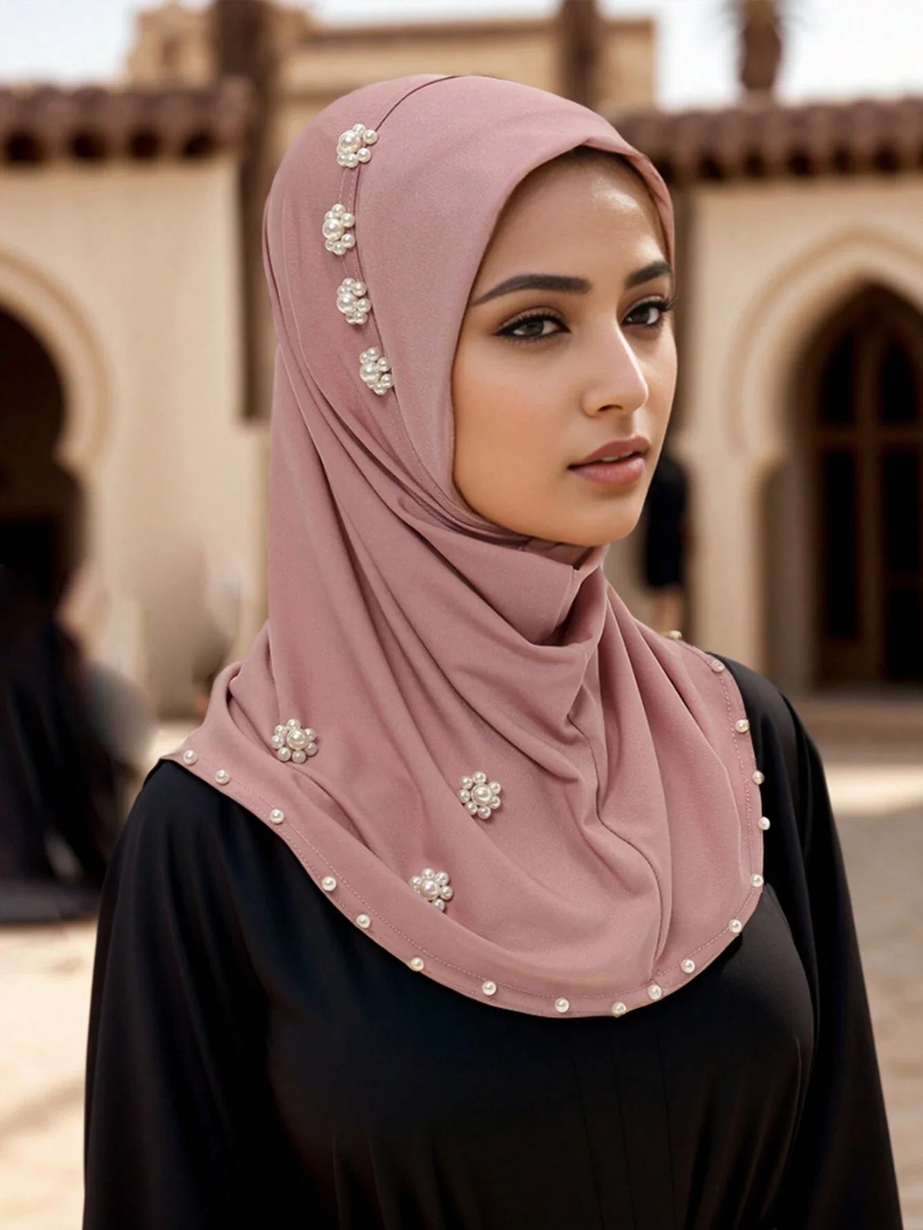 Elegant Pearl & Flower Hijab