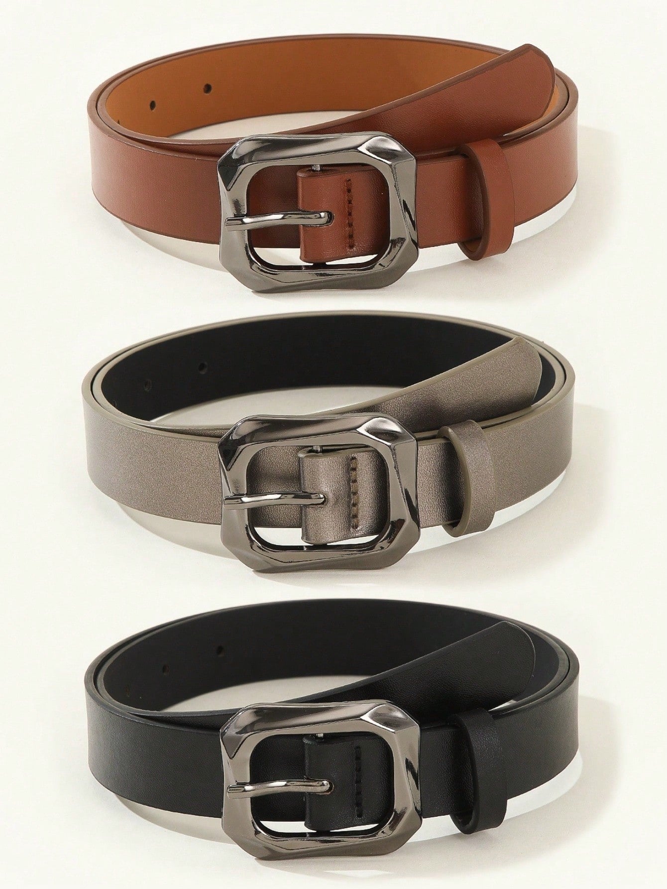 3PCS Gold Square Buckle Belts