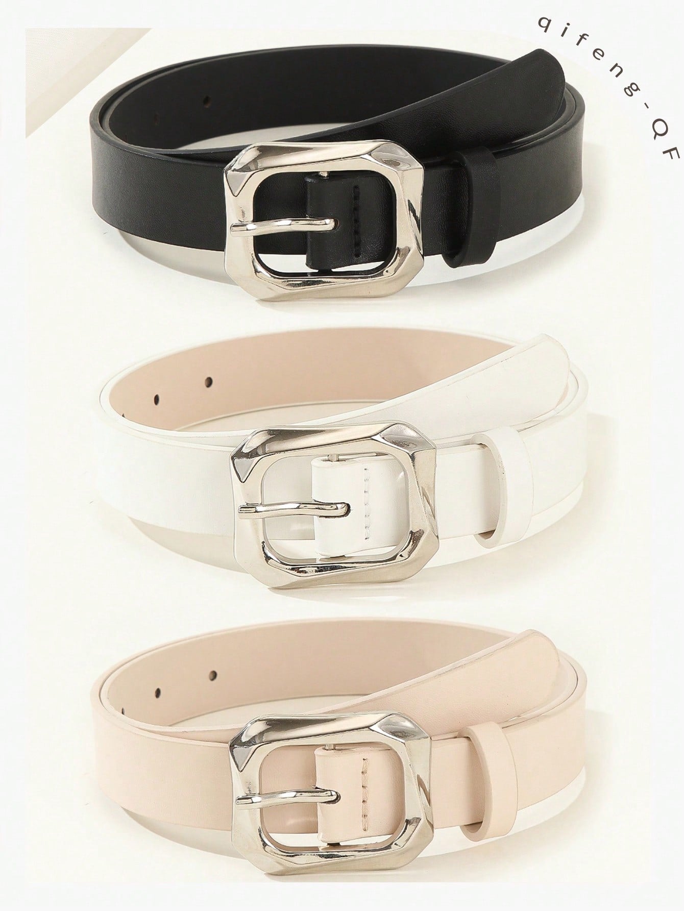 3PCS Gold Square Buckle Belts