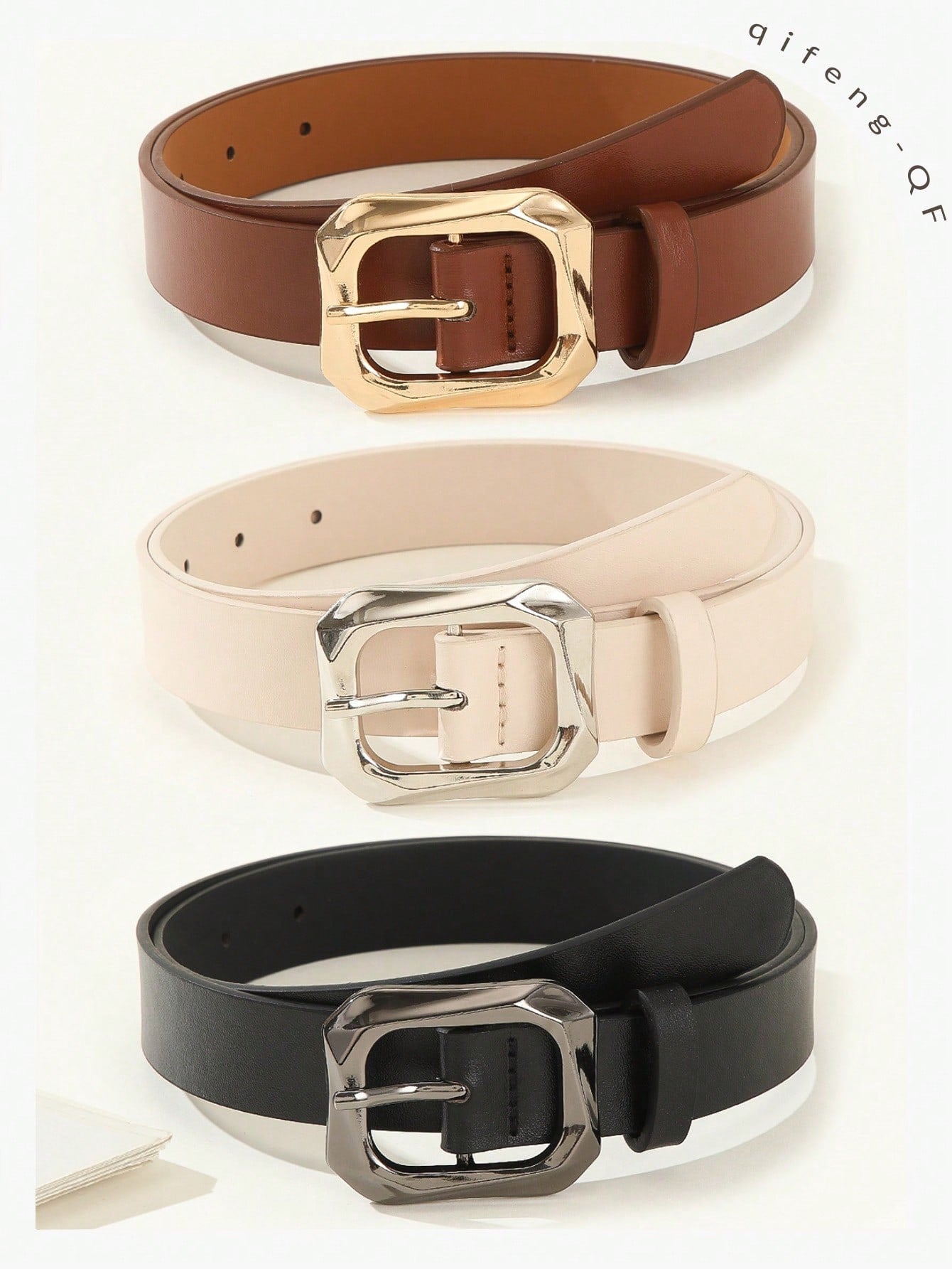 3PCS Gold Square Buckle Belts