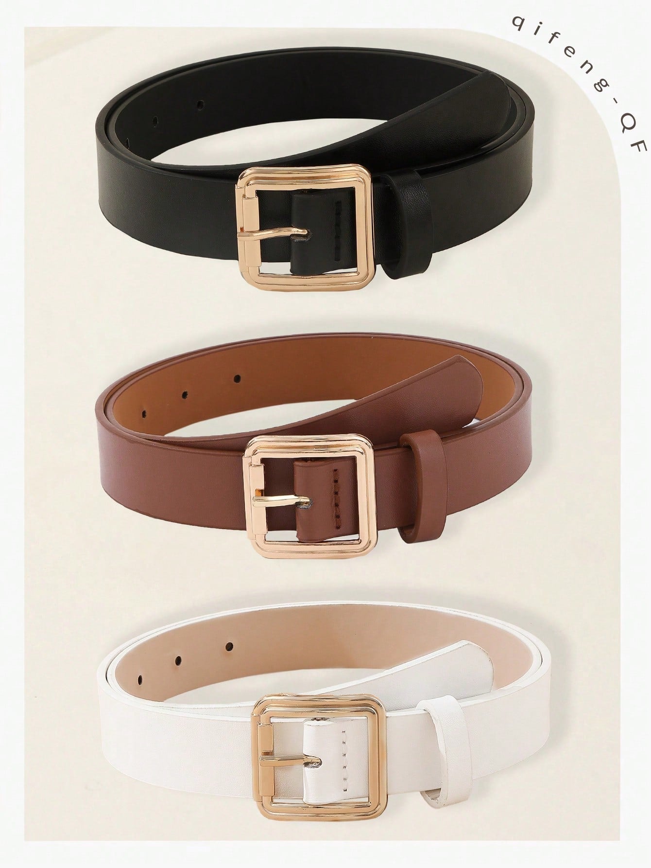 3PCS Gold Square Buckle Belts