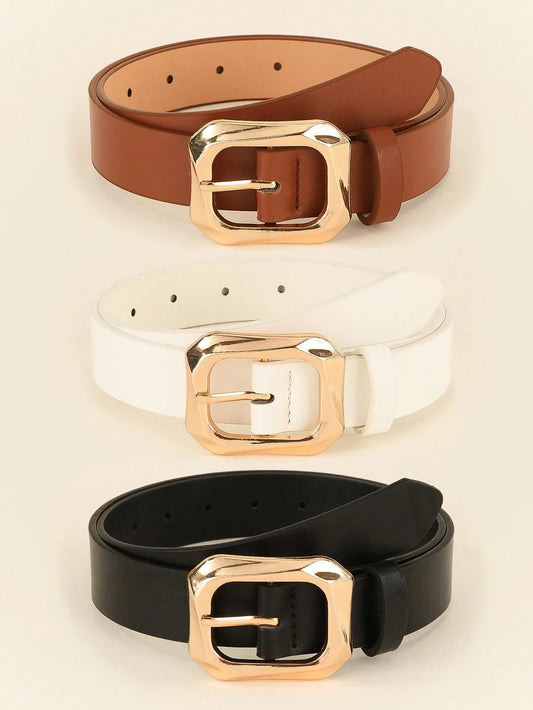 Gold Geometric Square Buckle Belts