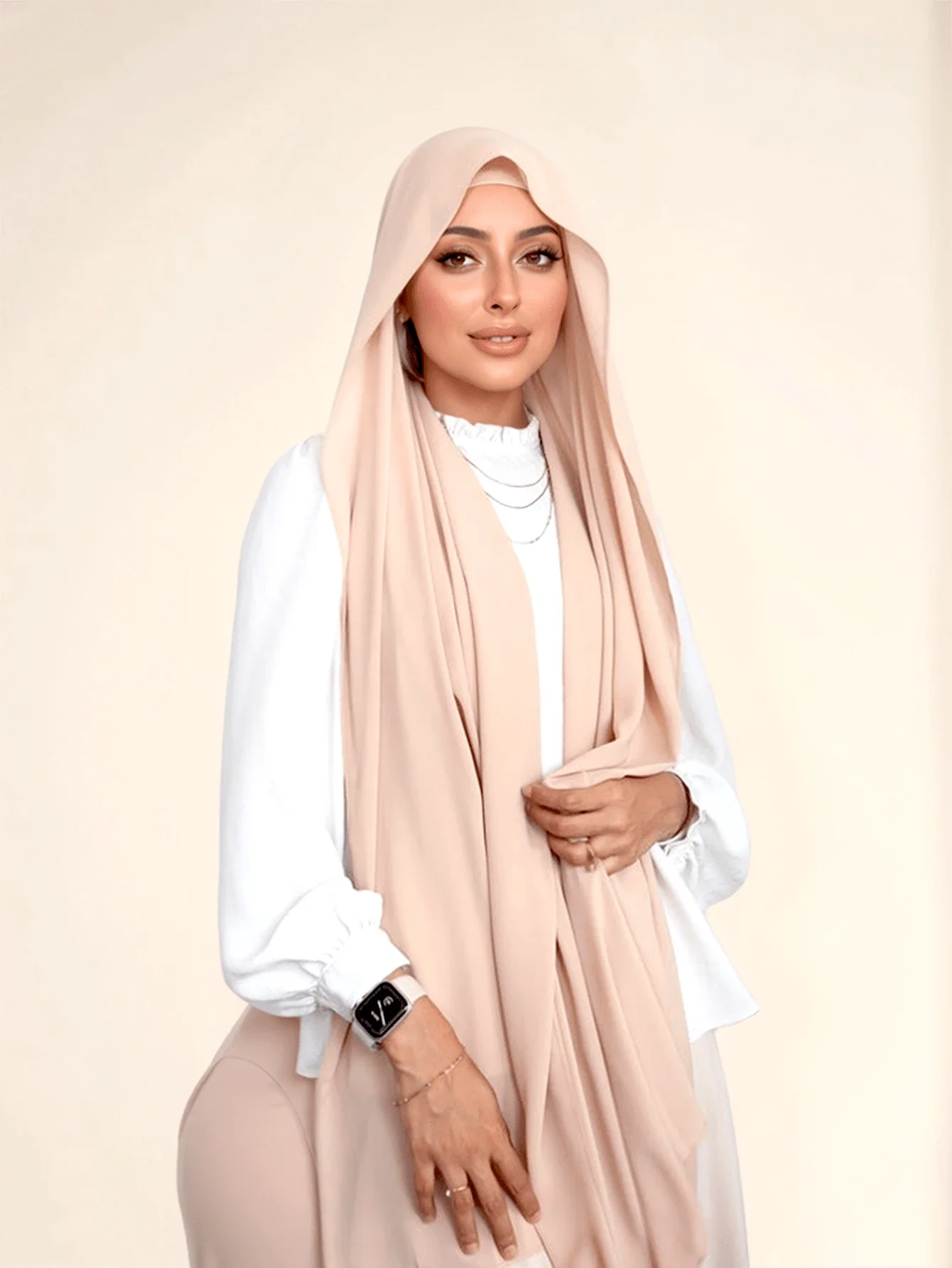 Attached Modal Bonnet Chiffon Hijab