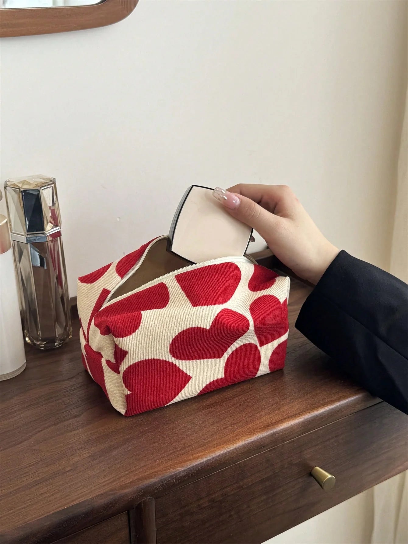 Red Heart Cosmetic Travel Bag