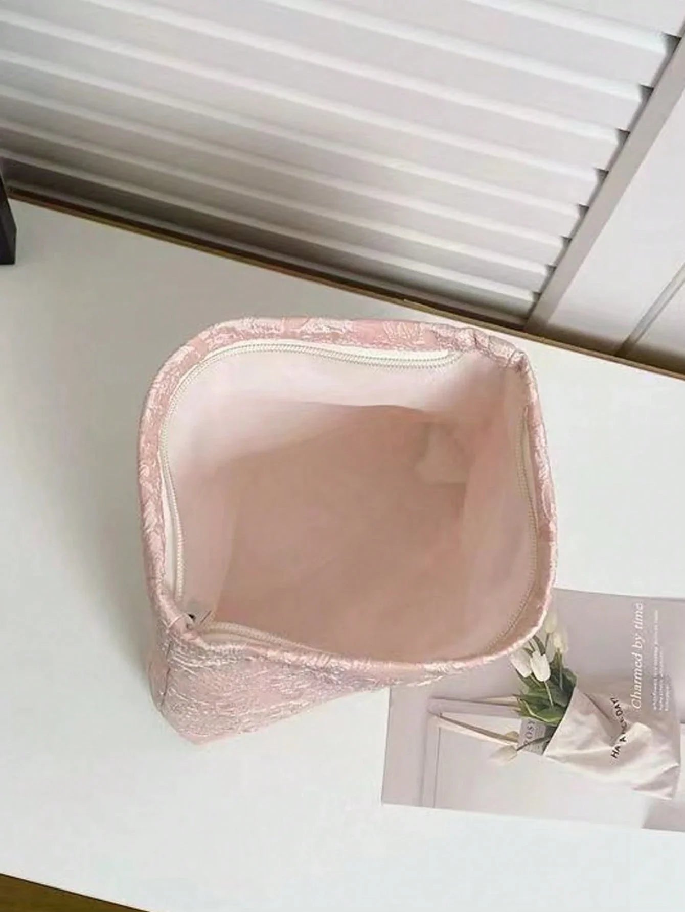 Pink Floral Jacquard Cosmetic Bag