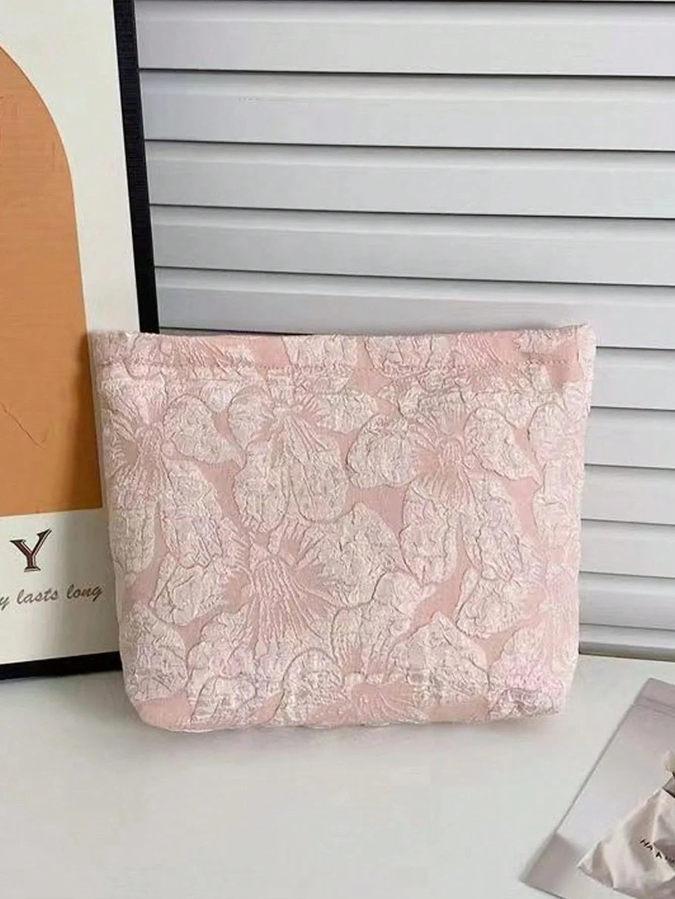 Pink Floral Jacquard Cosmetic Bag
