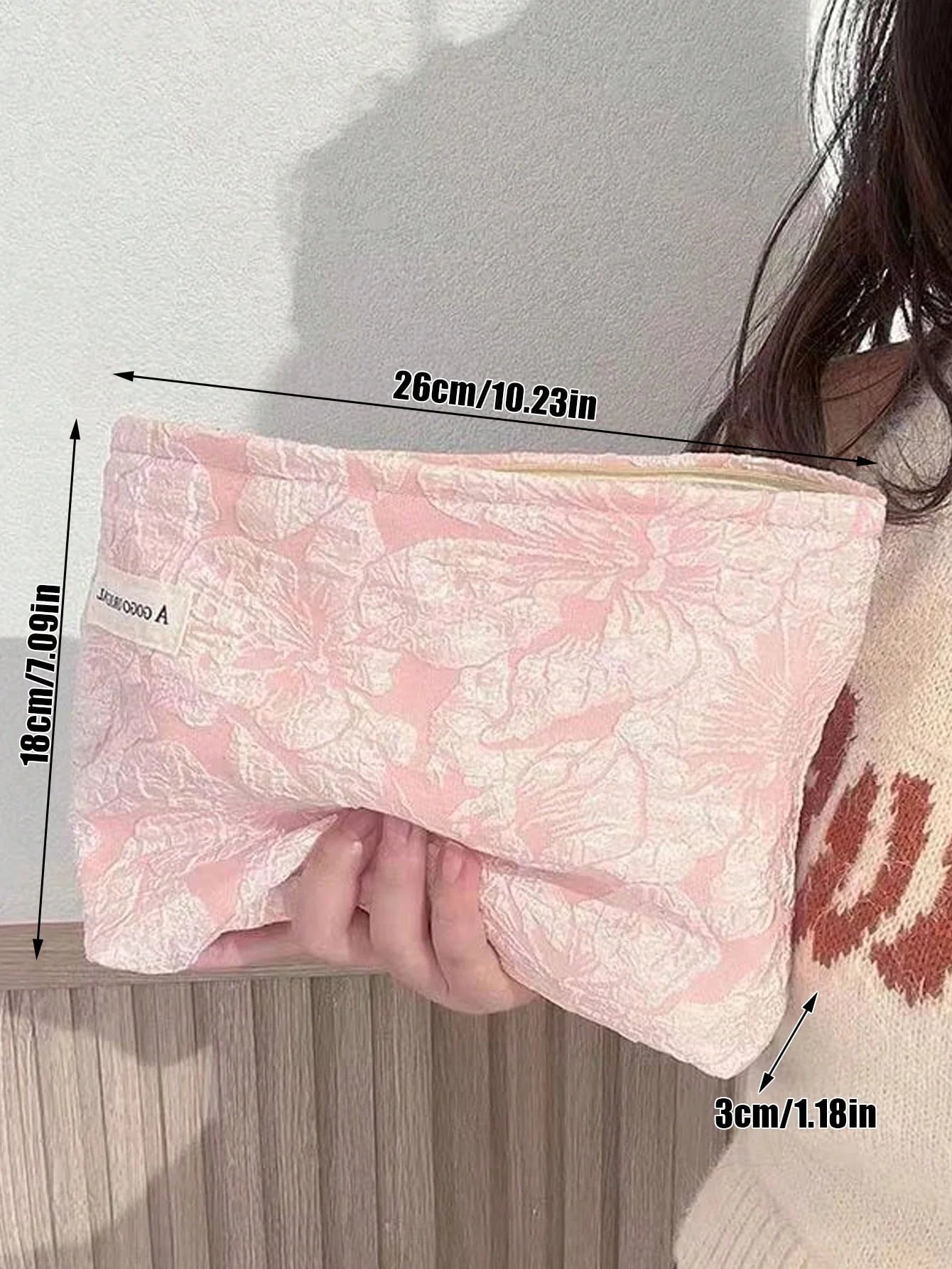 Pink Floral Jacquard Cosmetic Bag