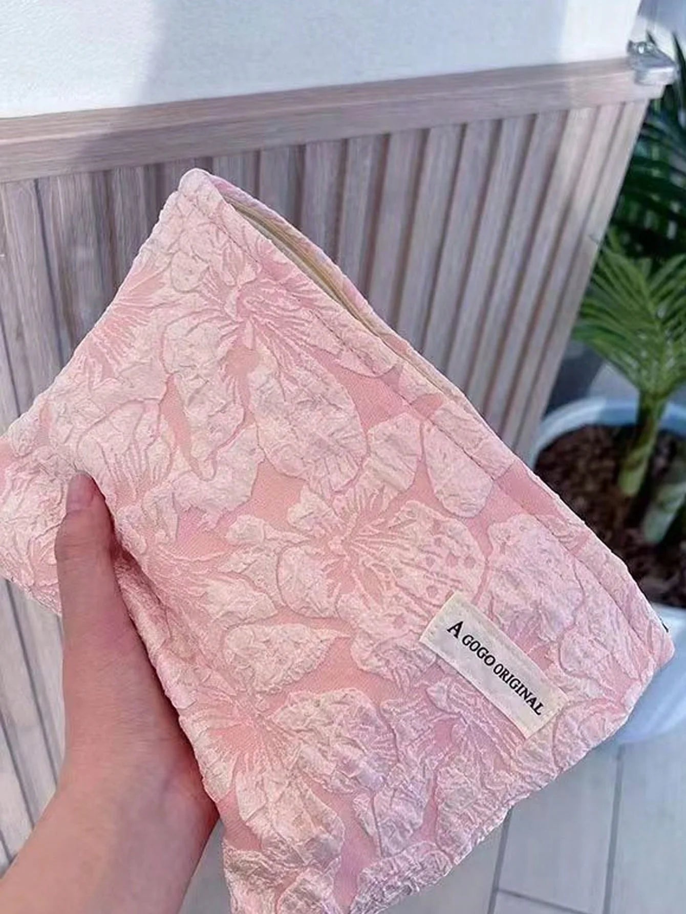 Pink Floral Jacquard Cosmetic Bag