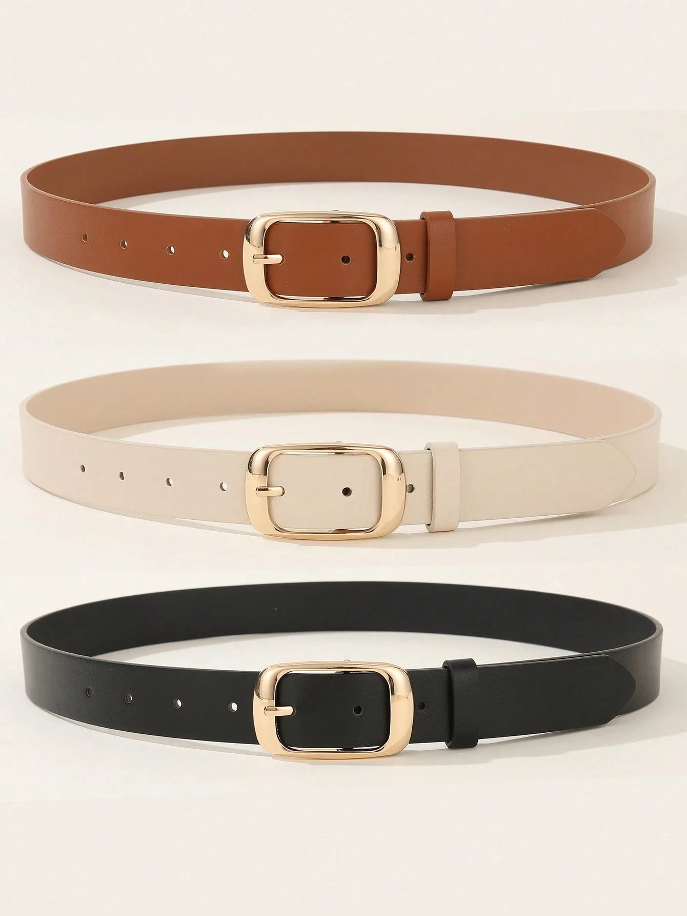 3PCS Square Buckle PU Belts