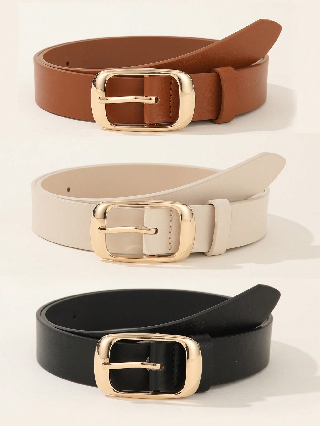 3PCS Square Buckle PU Belts