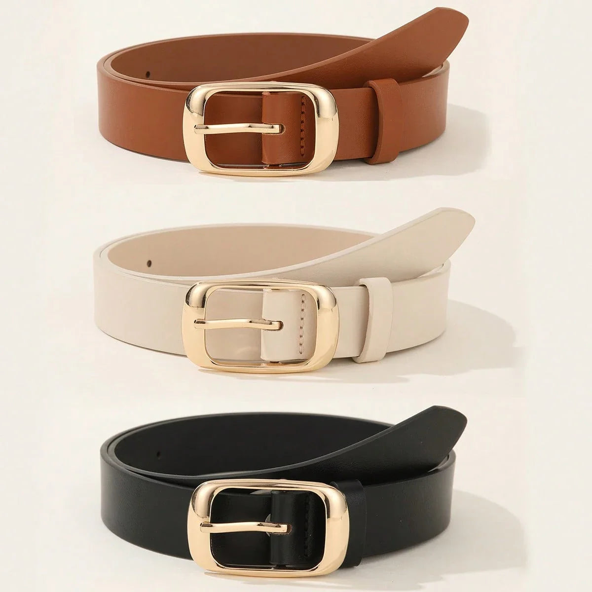 3PCS Square Buckle PU Belts