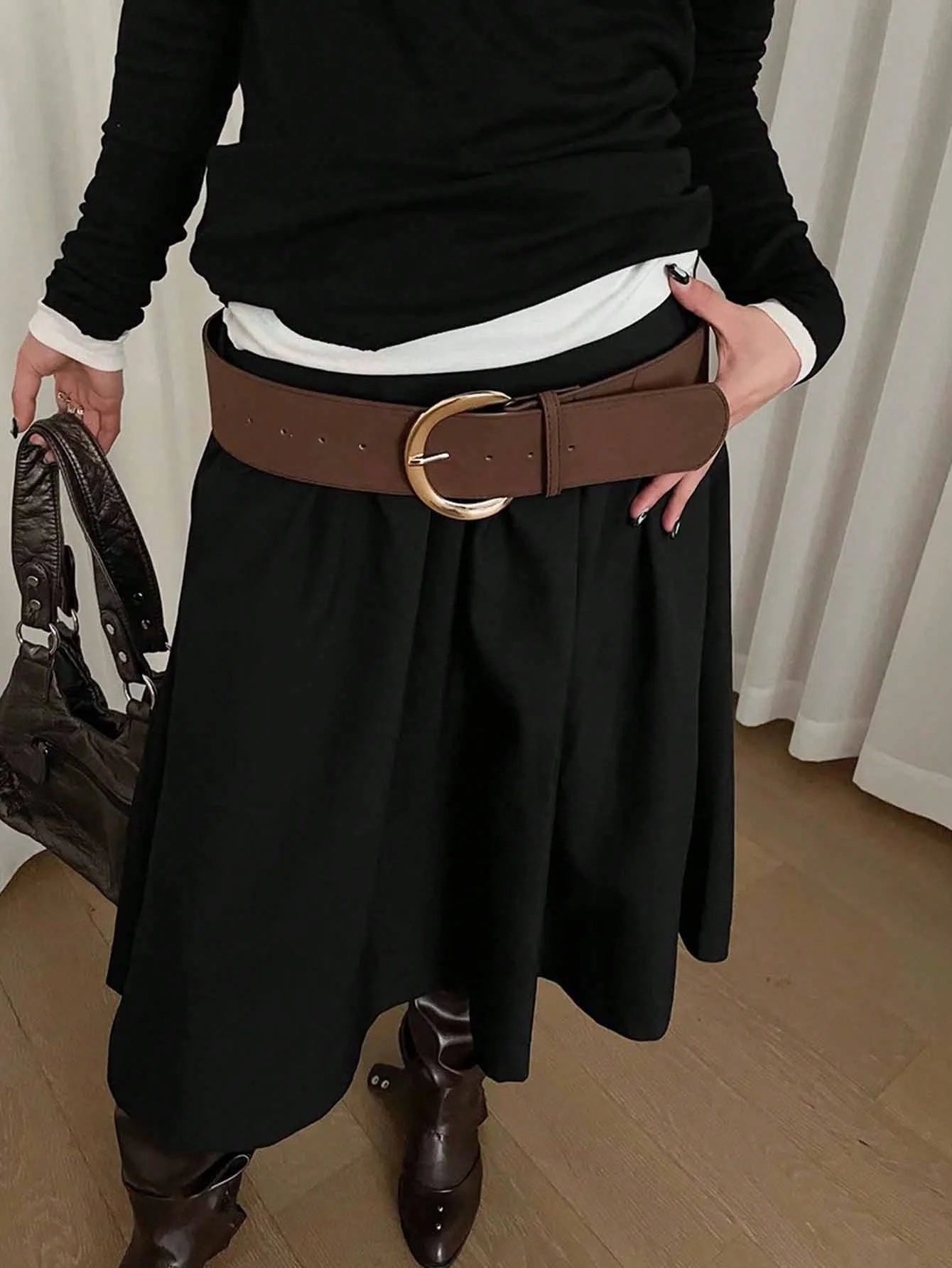 Coffee PU D-Buckle Waist Belt