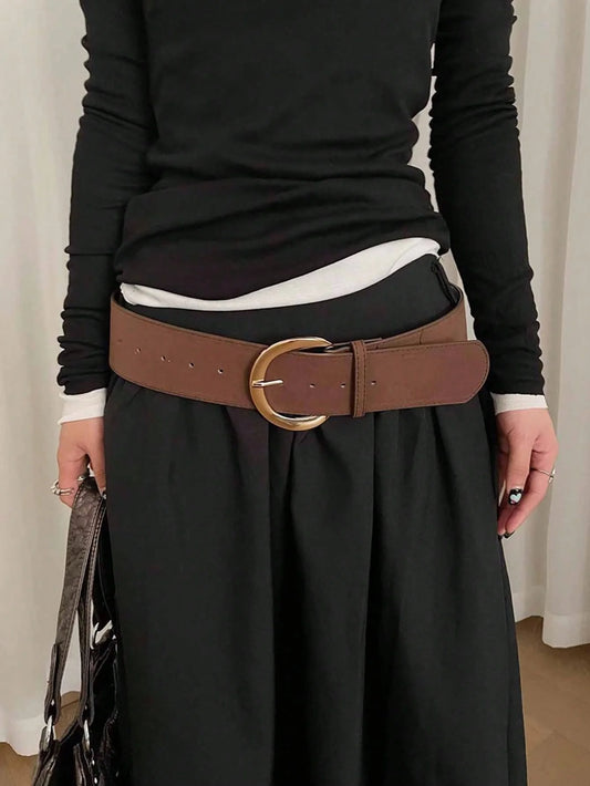 Coffee PU D-Buckle Waist Belt