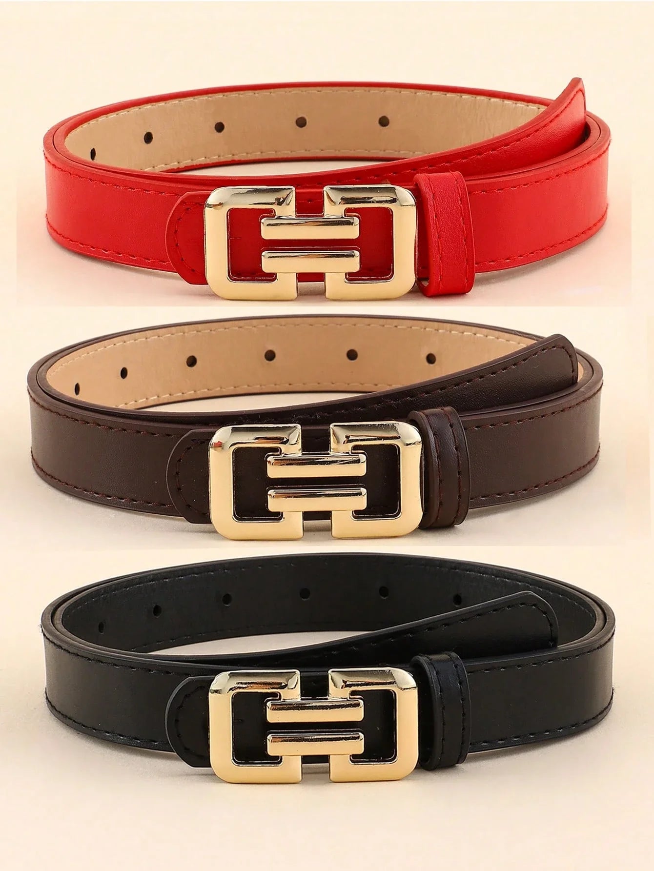 3PCS Shiny Buckle PU Belts
