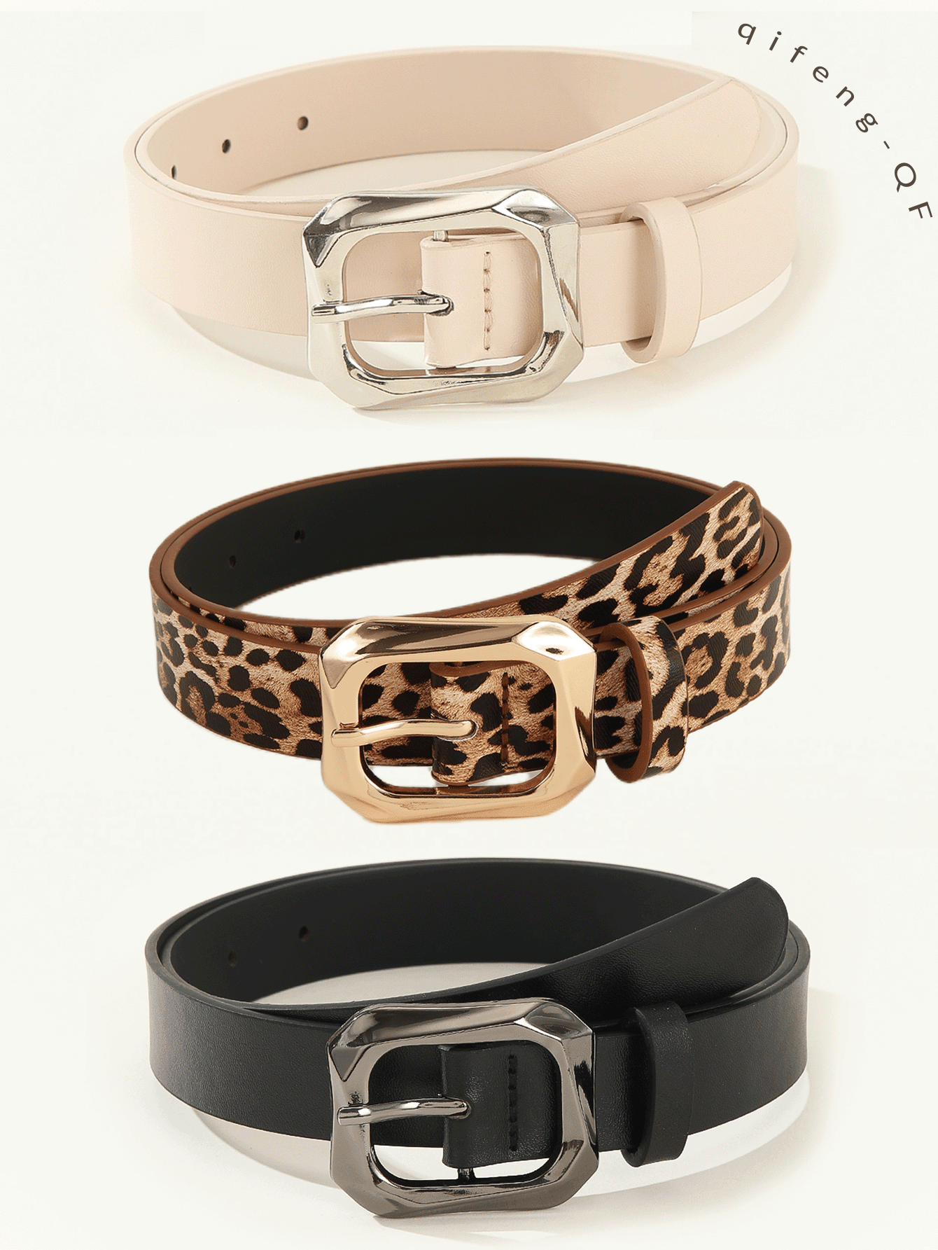 3PCS Gold Square Buckle Belts