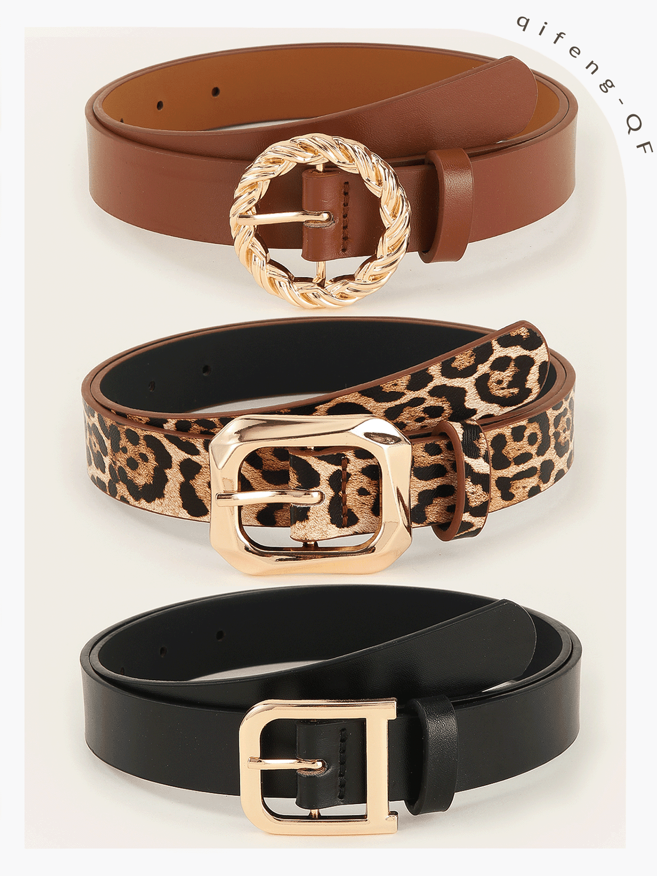 3PCS Gold Square Buckle Belts