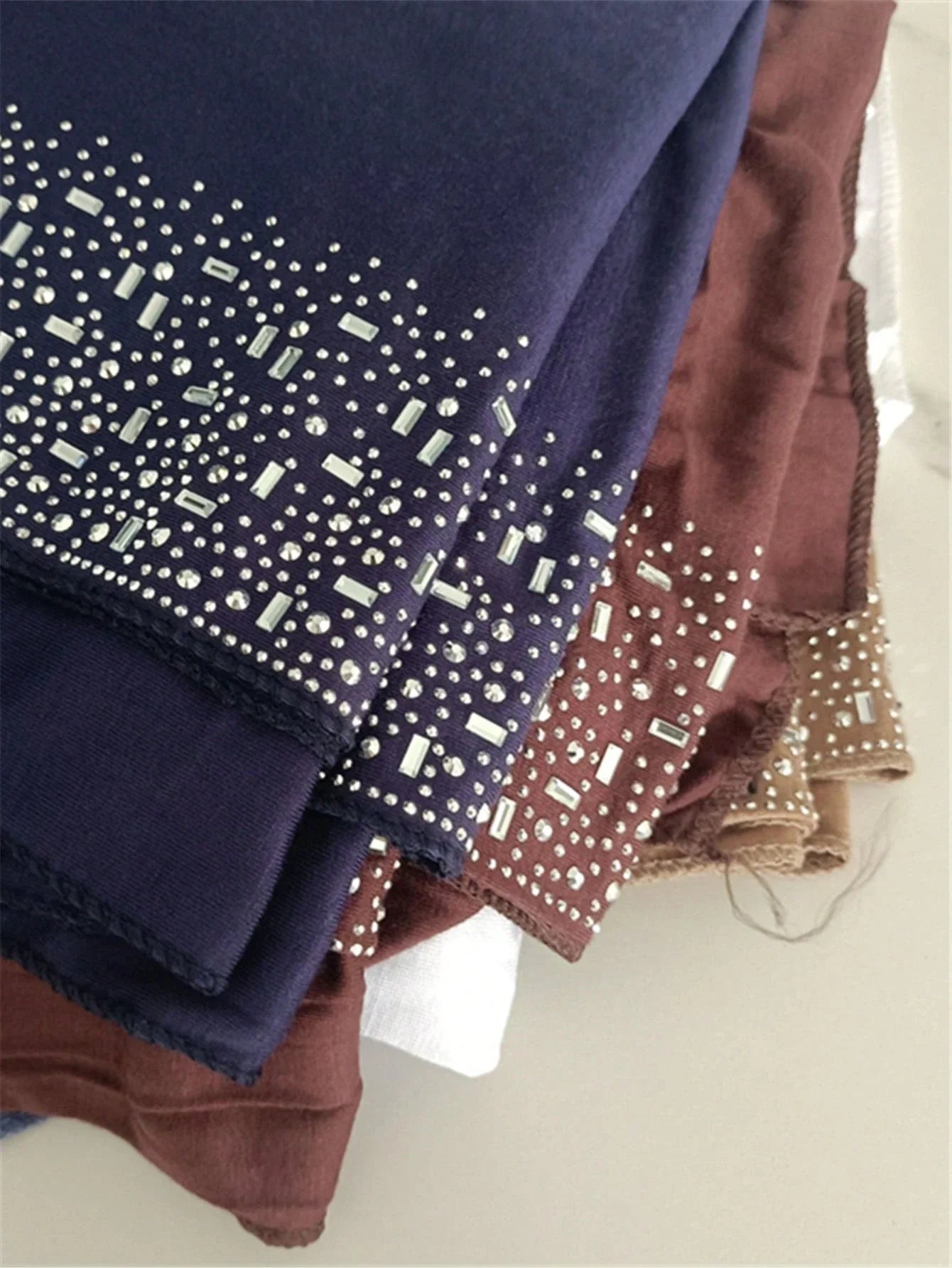 Hot Rhinestone Plain Jersey Hijab