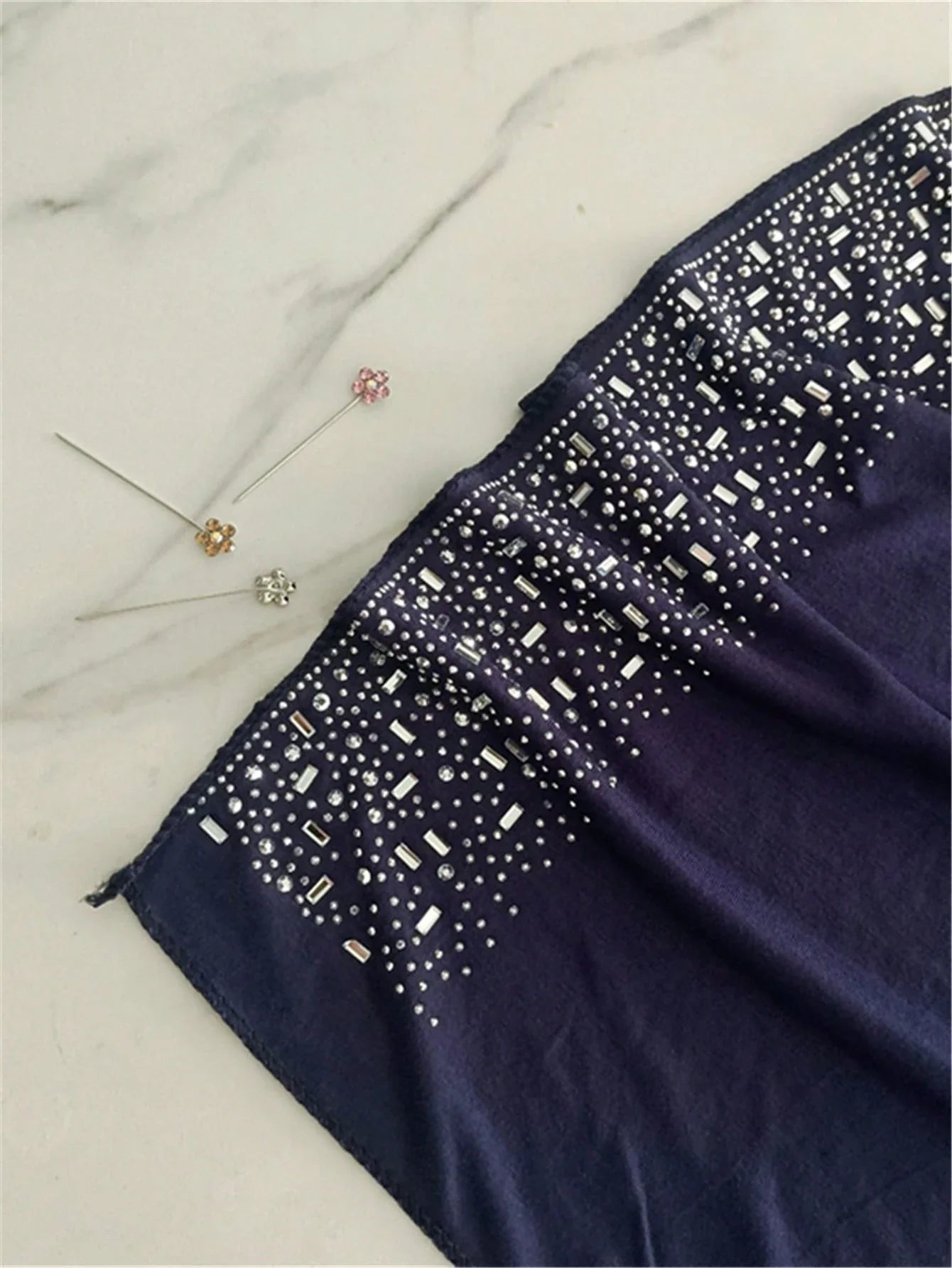 Hot Rhinestone Plain Jersey Hijab