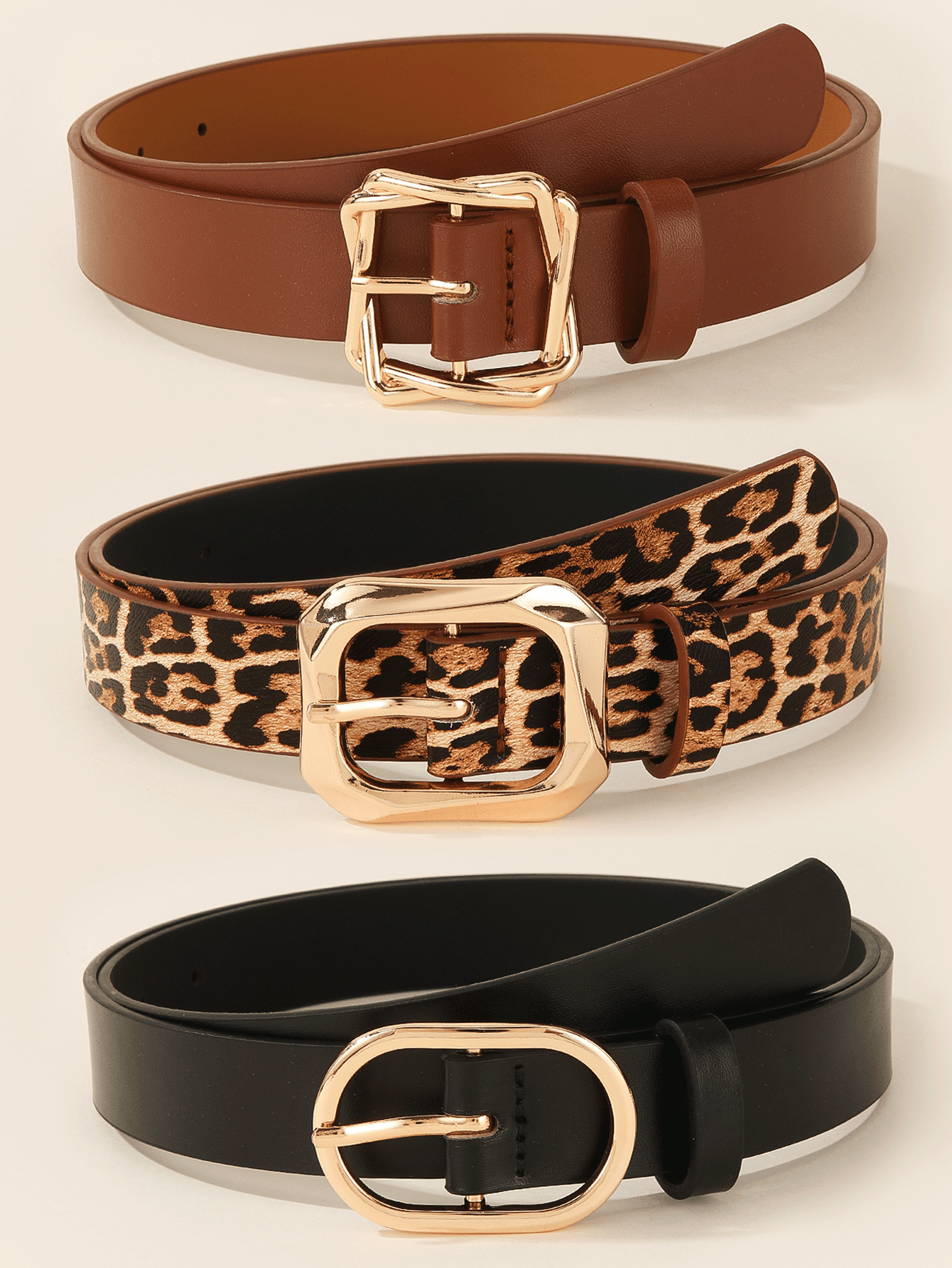 3PCS Gold Square Buckle Belts