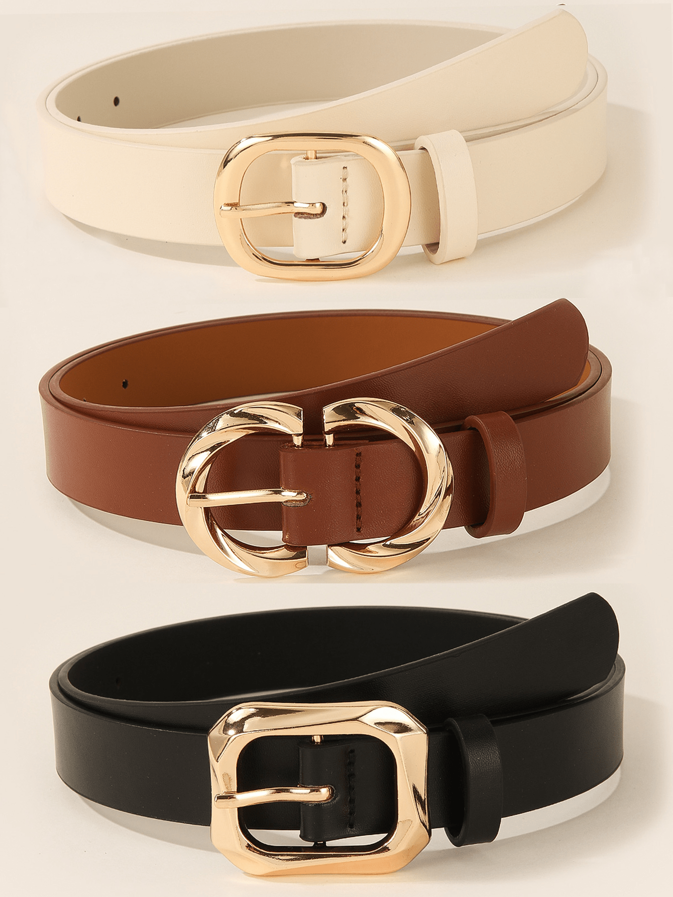3PCS Gold Square Buckle Belts