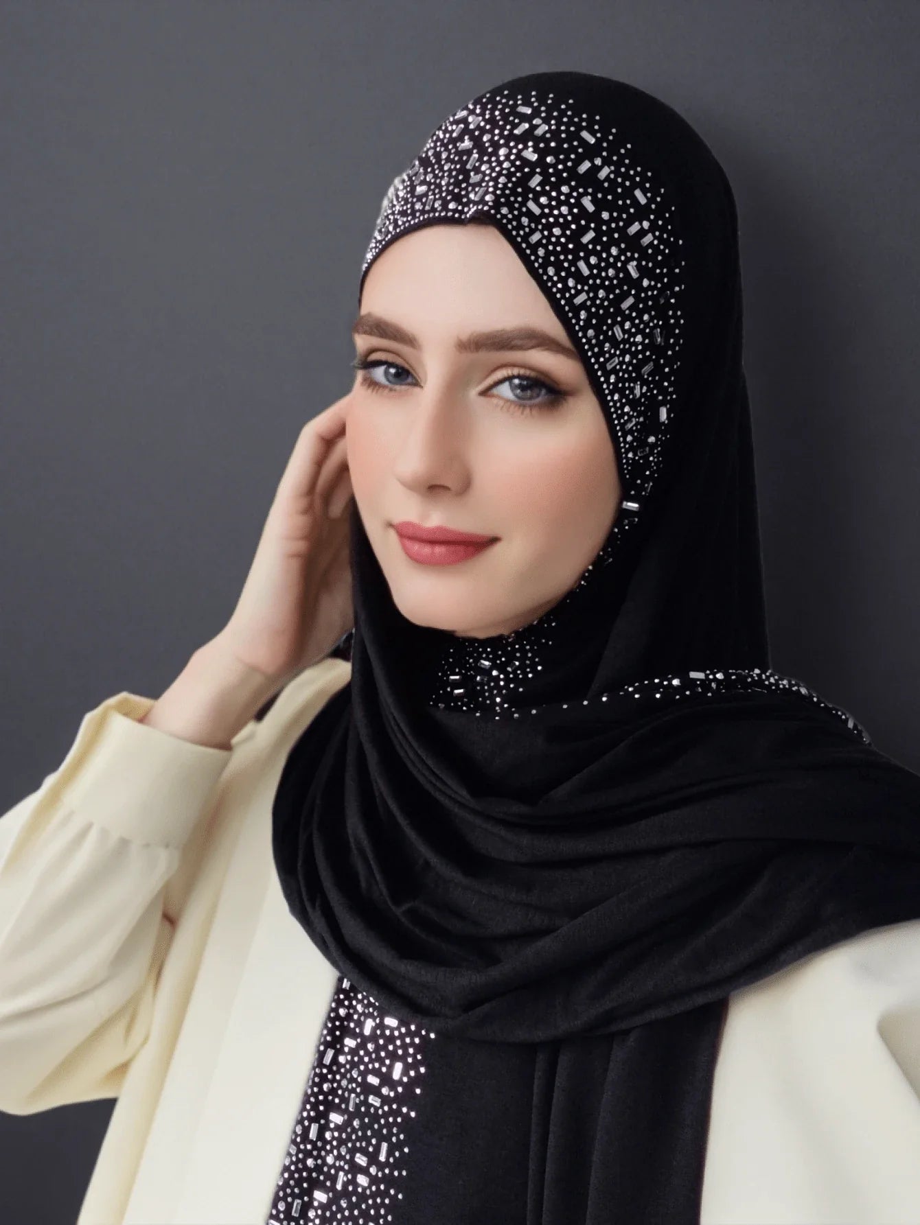 Hot Rhinestone Plain Jersey Hijab