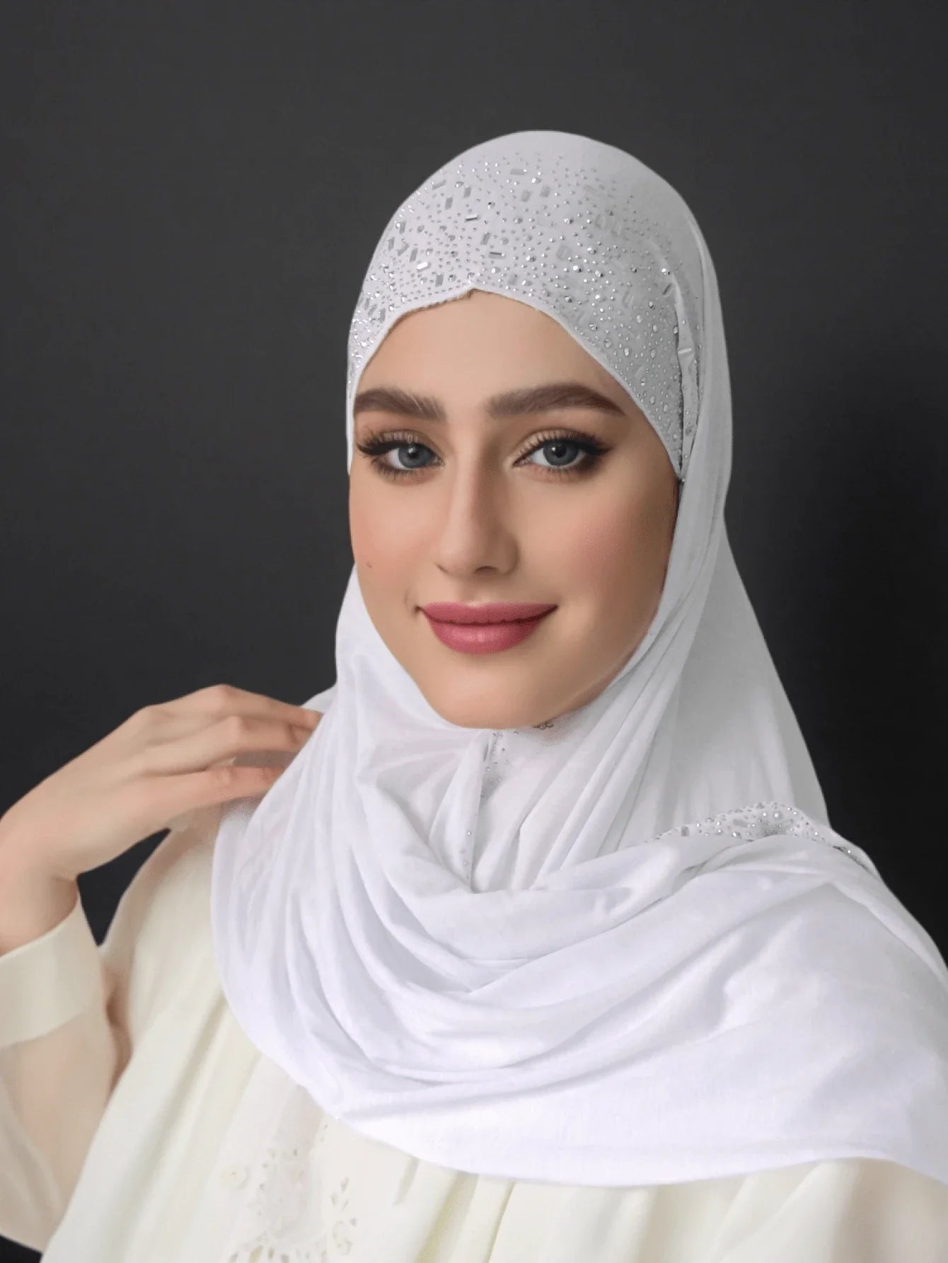 Hot Rhinestone Plain Jersey Hijab