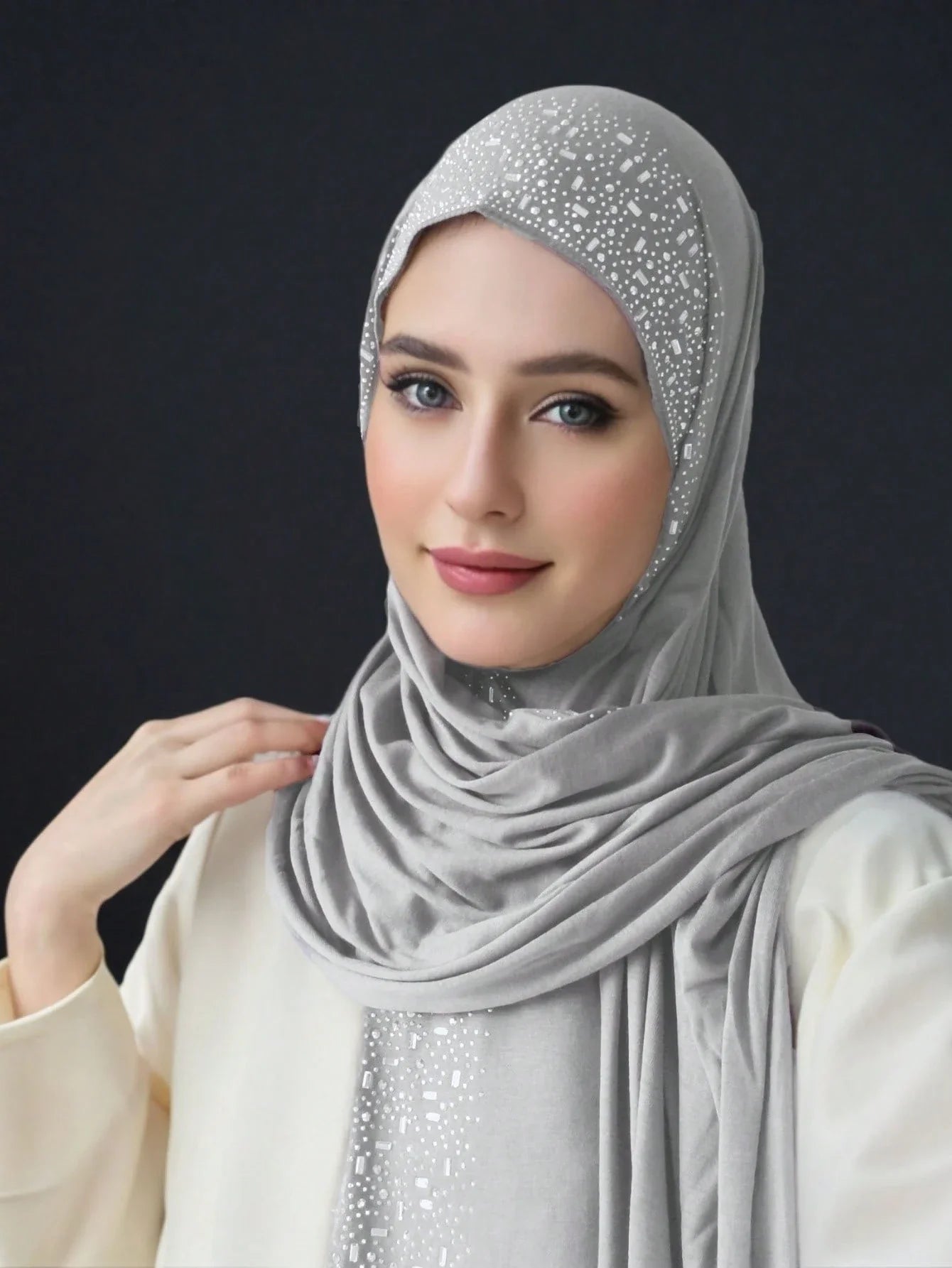 Hot Rhinestone Plain Jersey Hijab