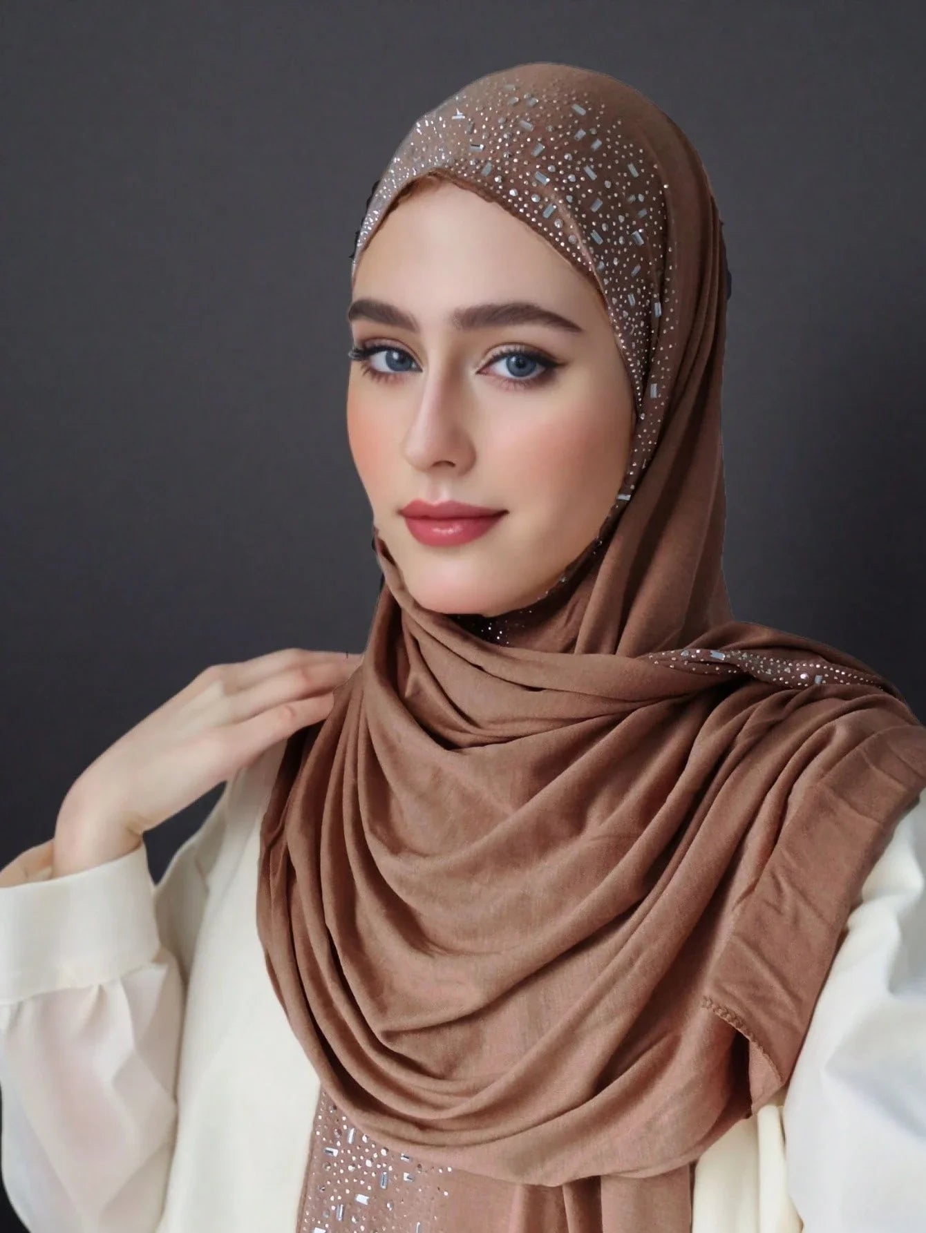 Hot Rhinestone Plain Jersey Hijab