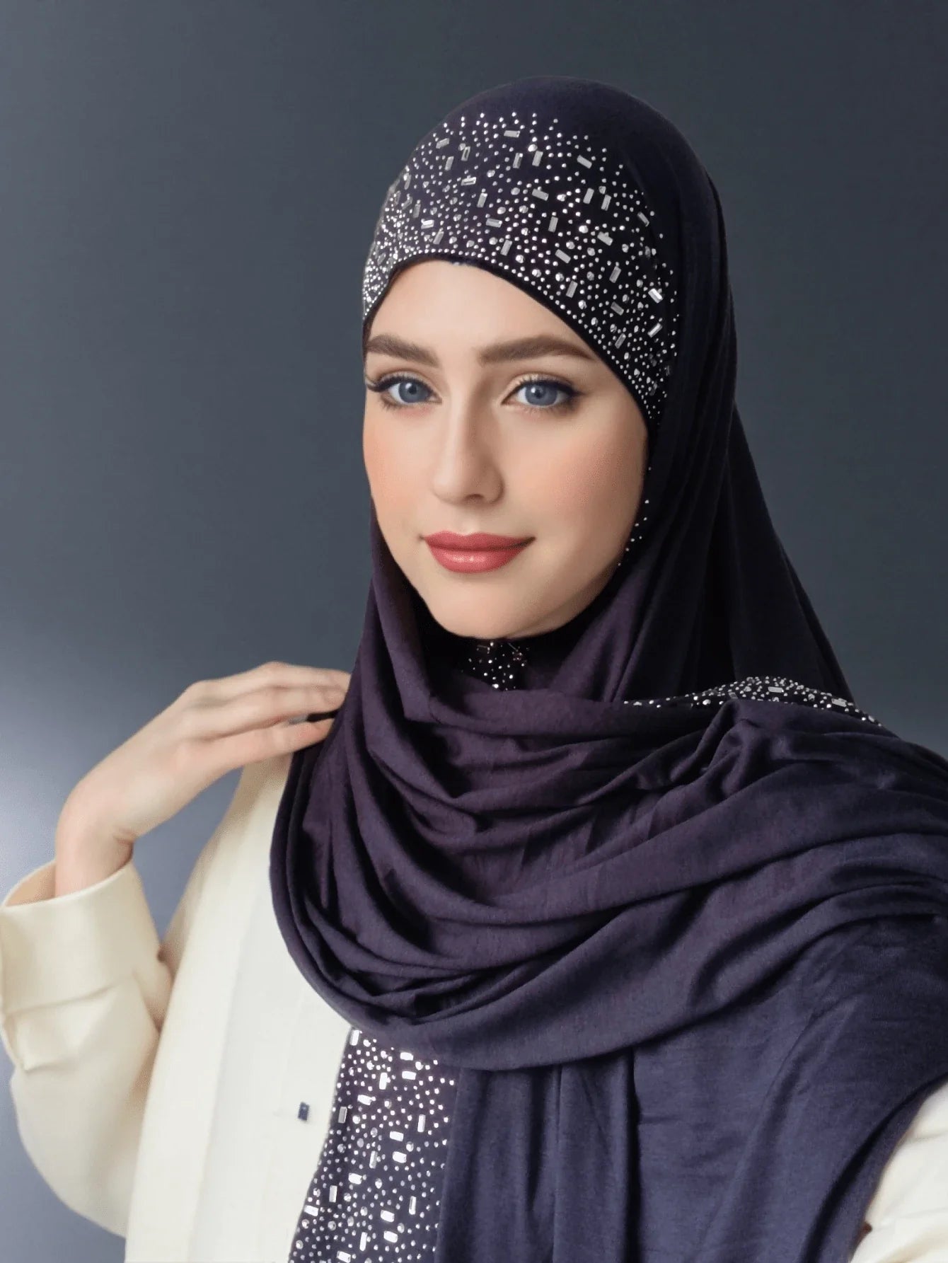 Hot Rhinestone Plain Jersey Hijab