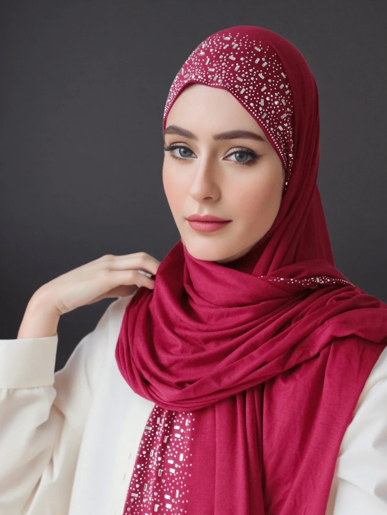 Hot Rhinestone Plain Jersey Hijab