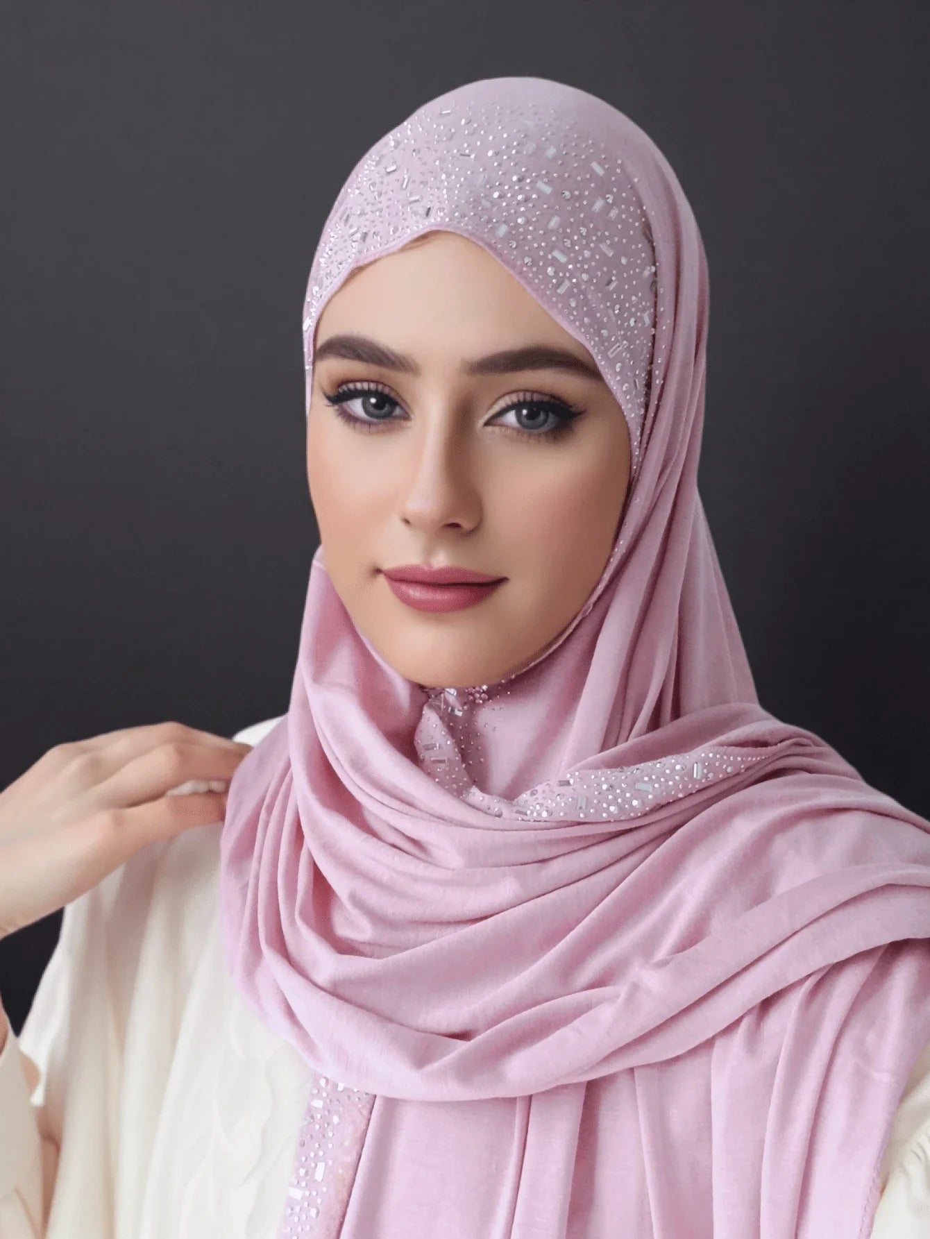 Hot Rhinestone Plain Jersey Hijab