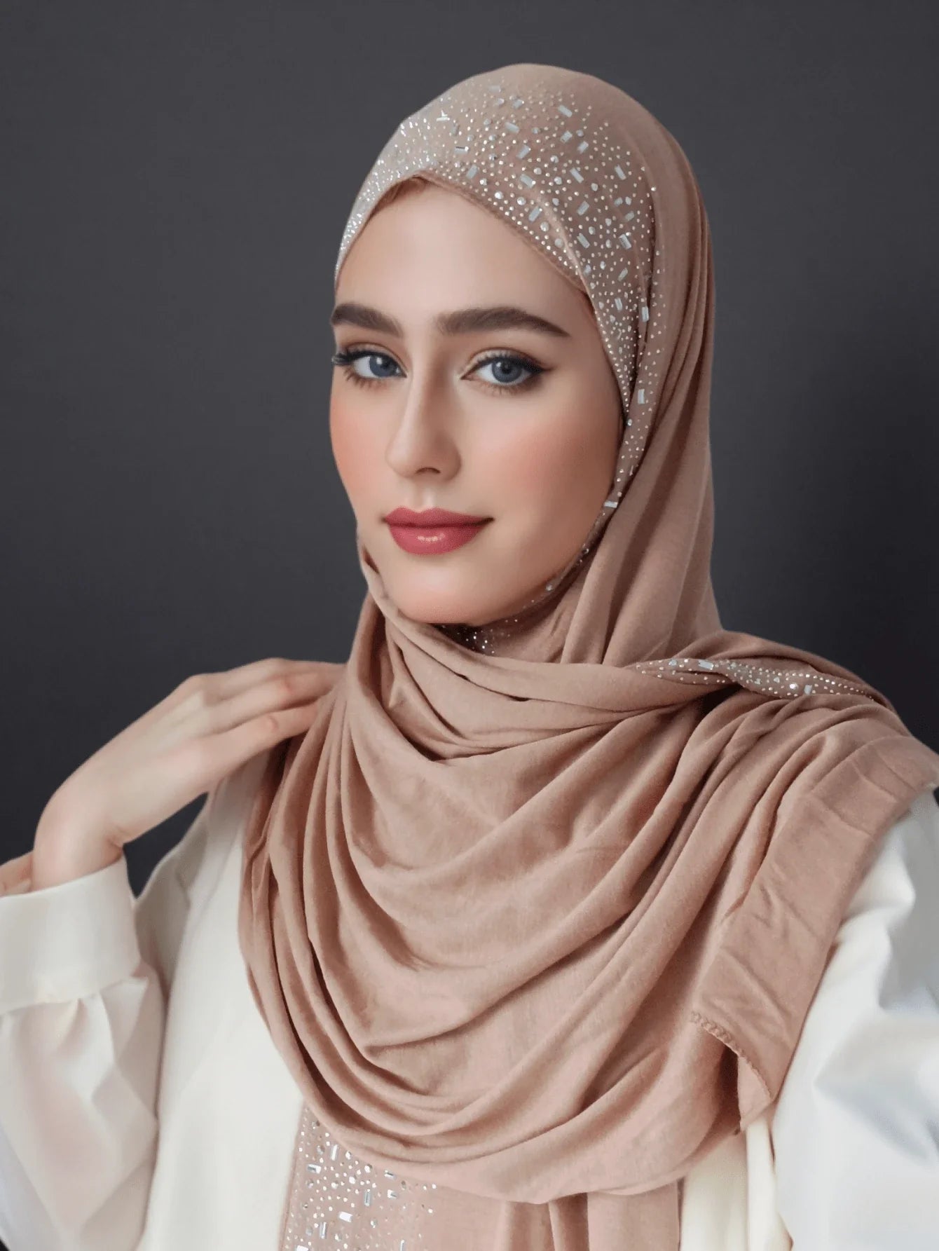 Hot Rhinestone Plain Jersey Hijab