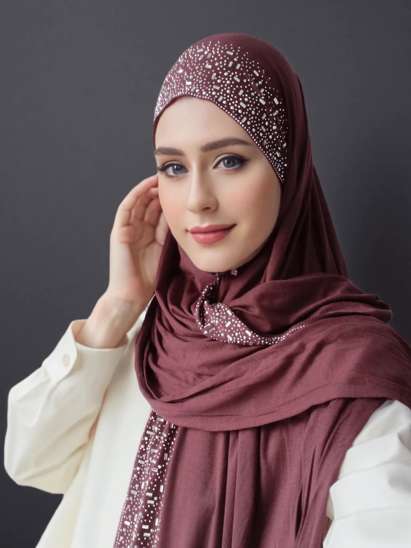Hot Rhinestone Plain Jersey Hijab