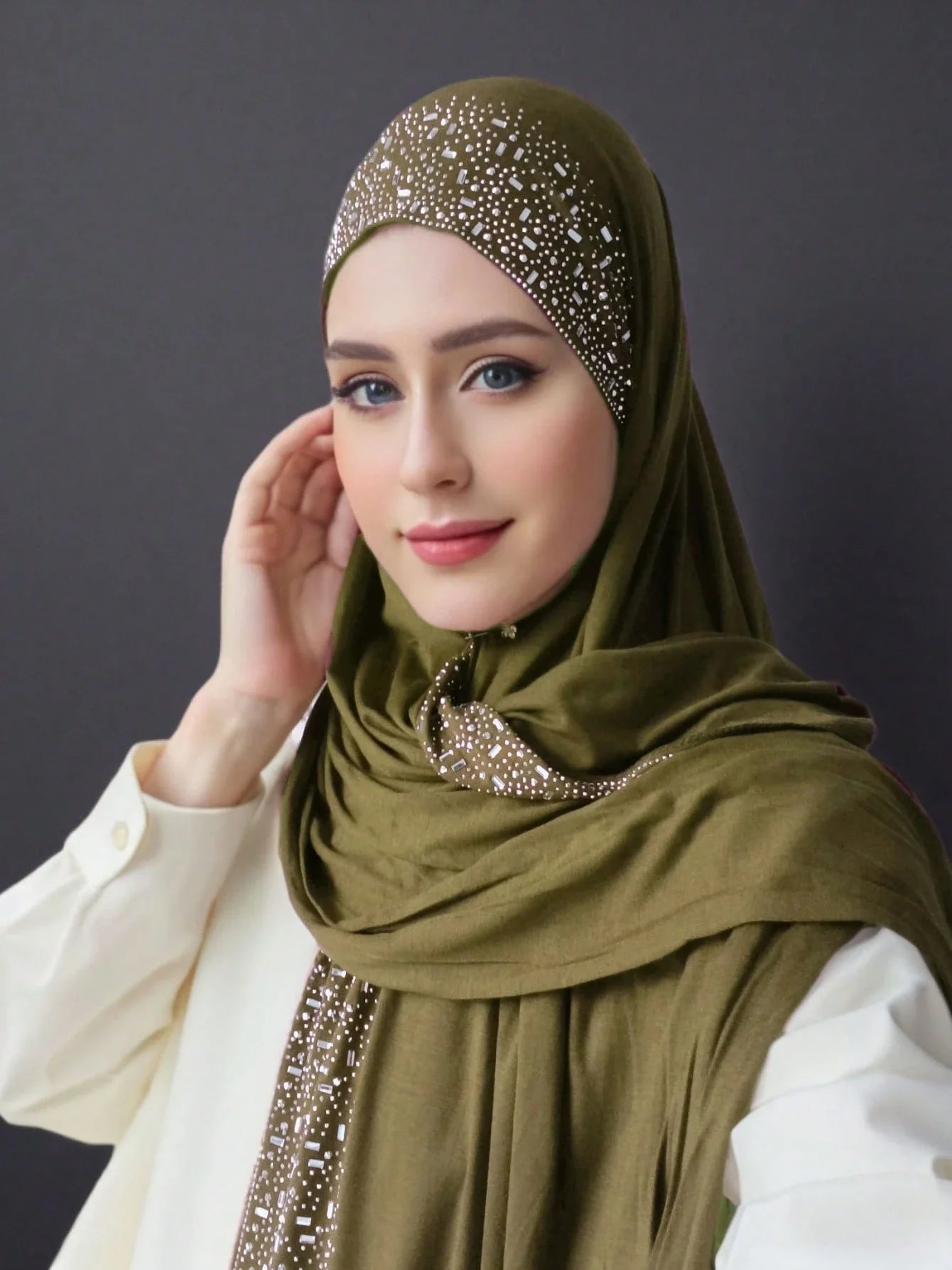 Hot Rhinestone Plain Jersey Hijab