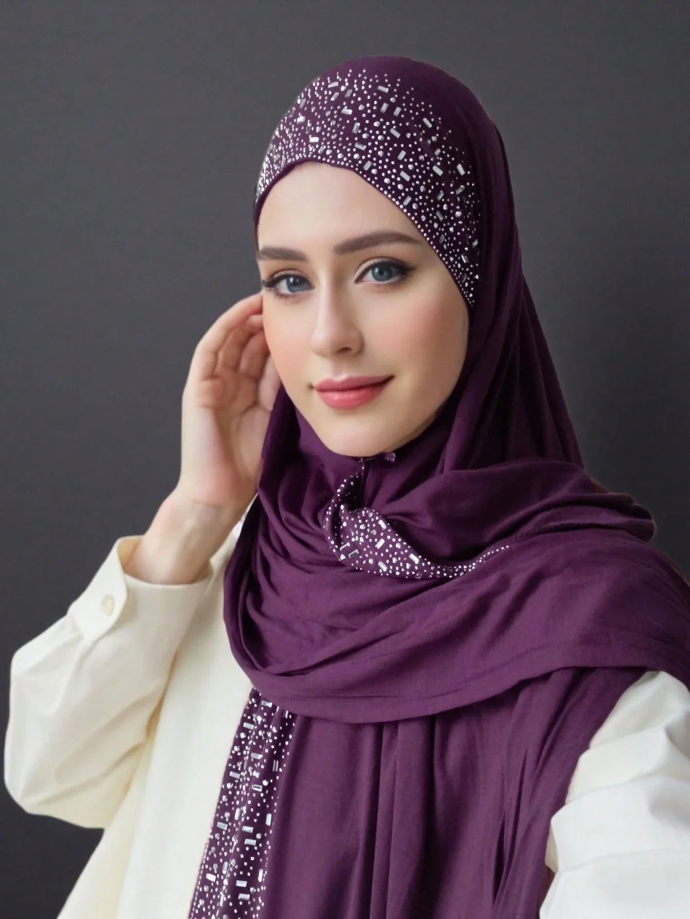 Hot Rhinestone Plain Jersey Hijab