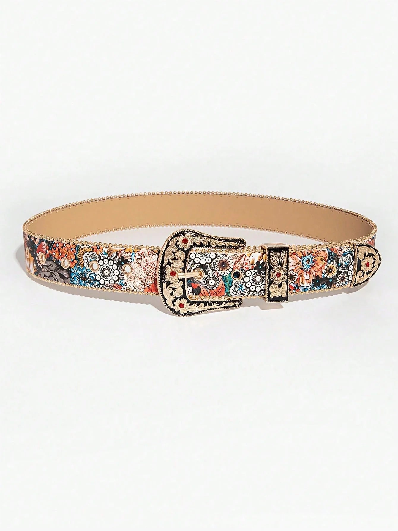 Multicolor Flower Embossed Belt