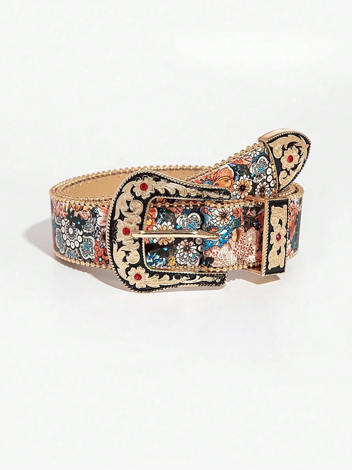 Multicolor Flower Embossed Belt