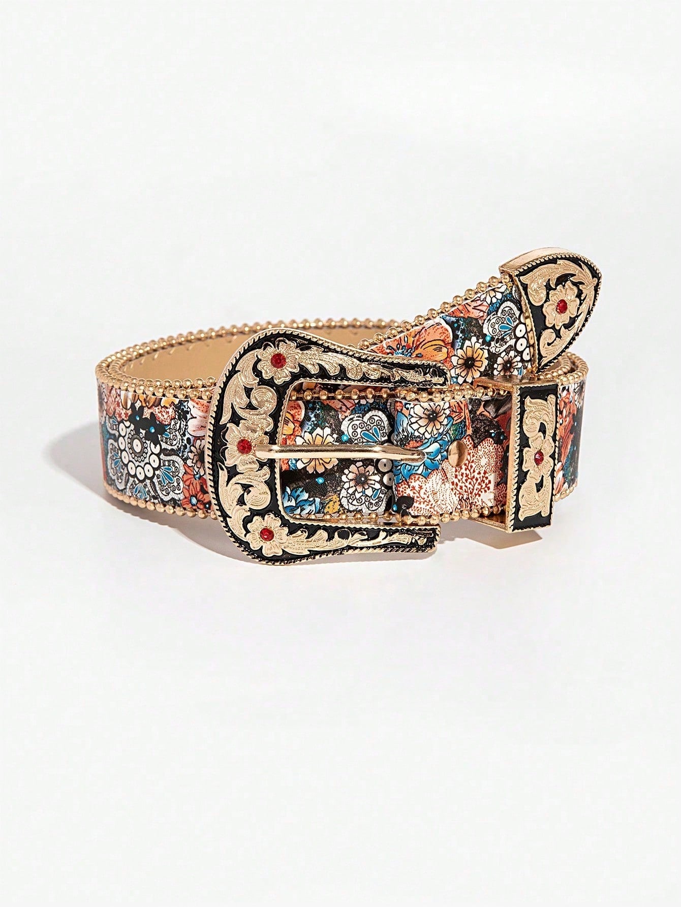 Multicolor Flower Embossed Belt