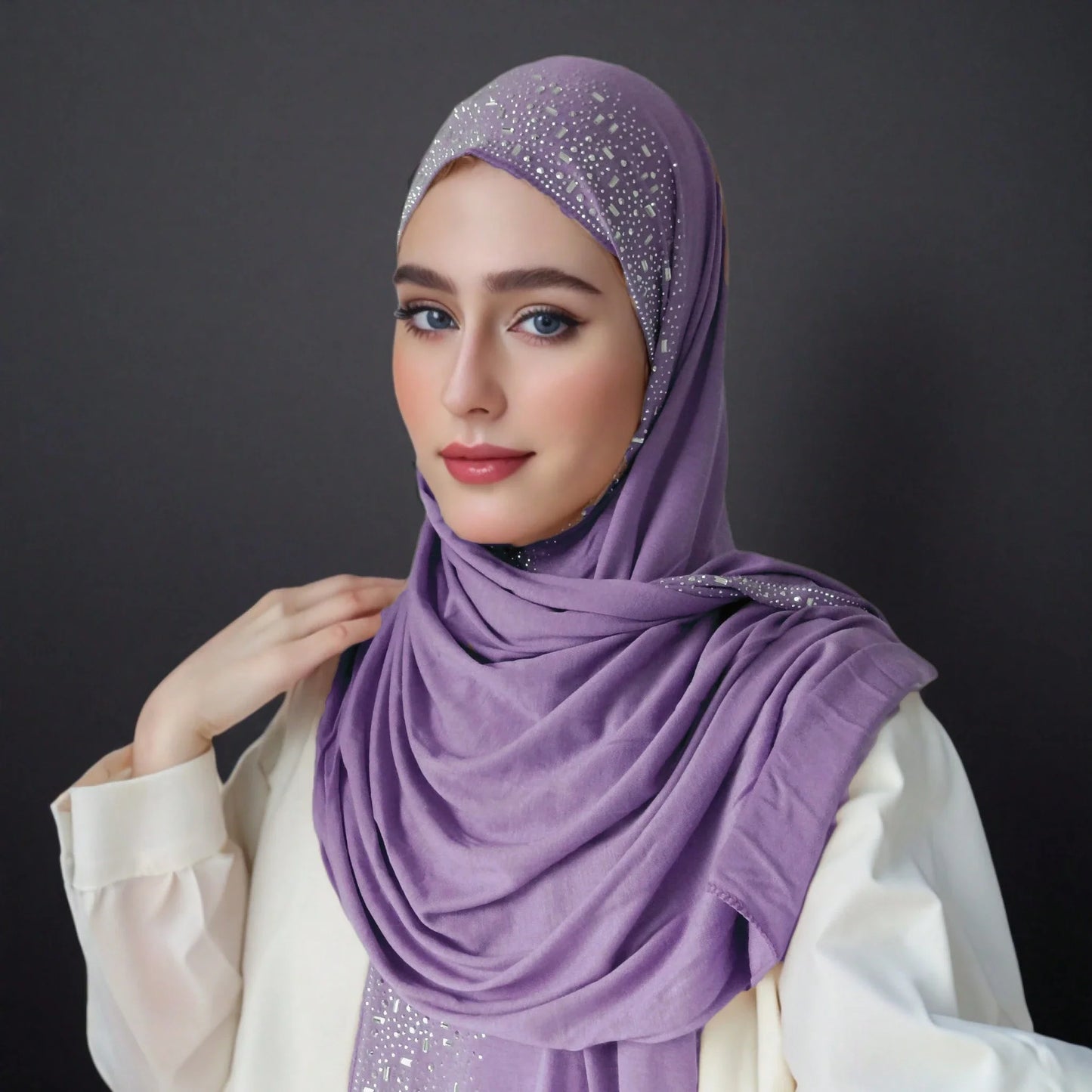 Hot Rhinestone Plain Jersey Hijab