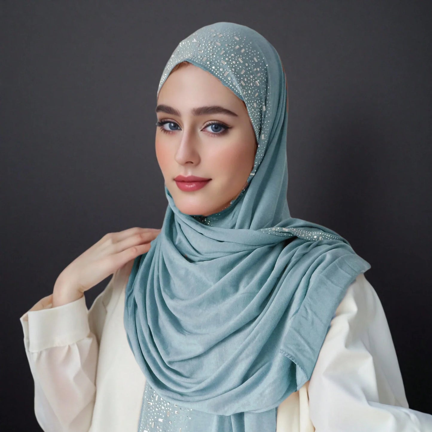 Hot Rhinestone Plain Jersey Hijab